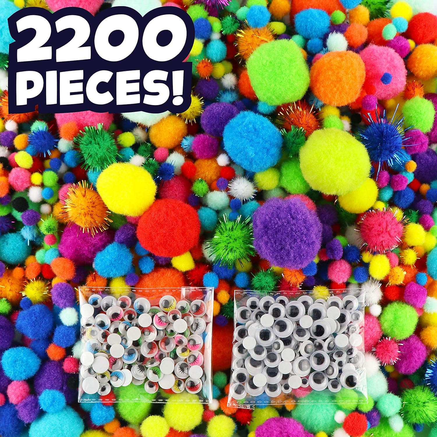 Carl & Kay 250 1 Inch Pom Poms & Assorted Size 2000 Pom Poms + 250 Googly Eyes