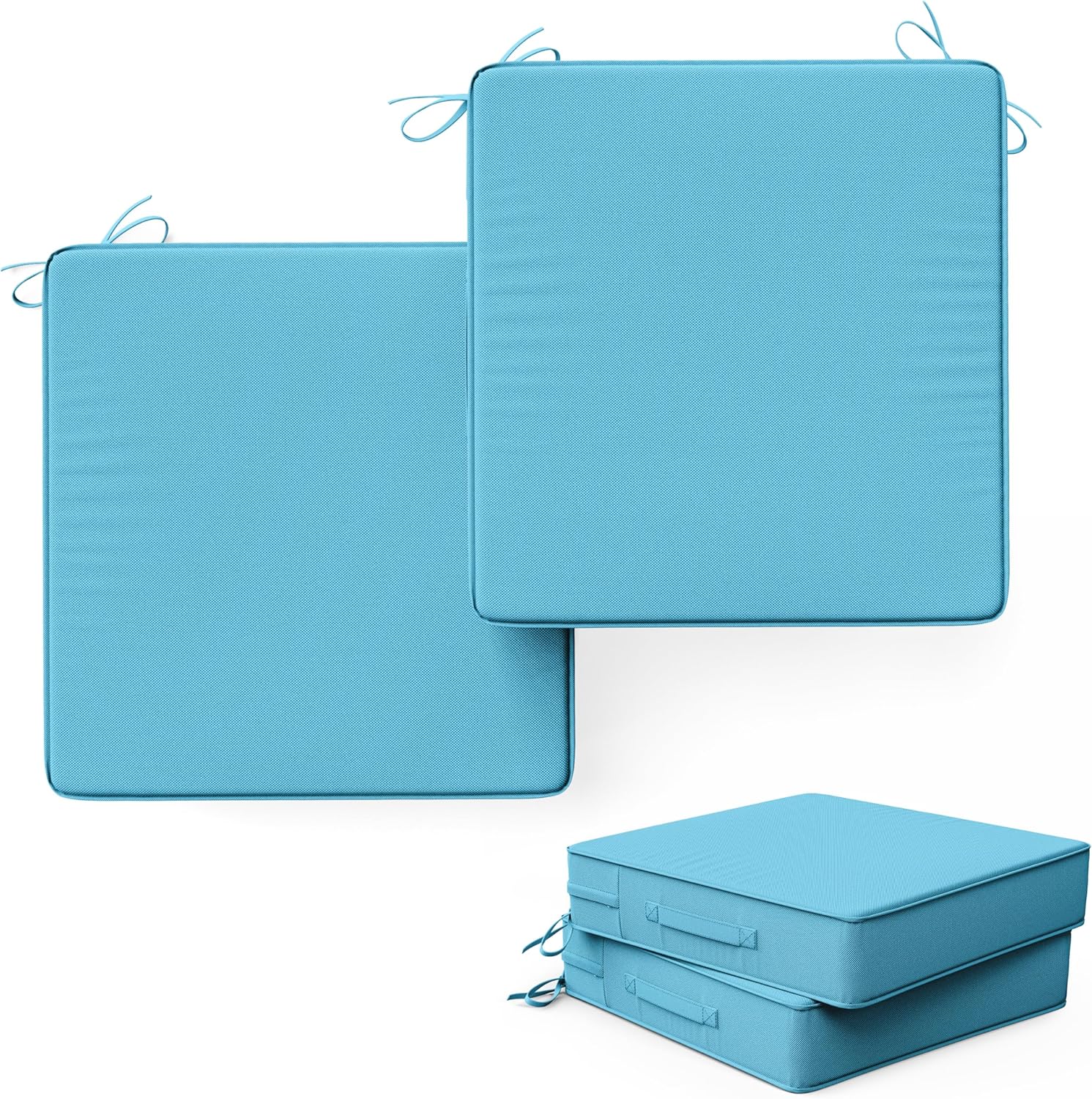 Outdoor Chair Cushion Cover 24 x 24 x 4 Inches Patio Furniture Outdoor Waterproof Seat Cushion Cover, Patio Chair Cushion Covers with Handles and Ties Cover of 2, Covers Only, Lake Blue