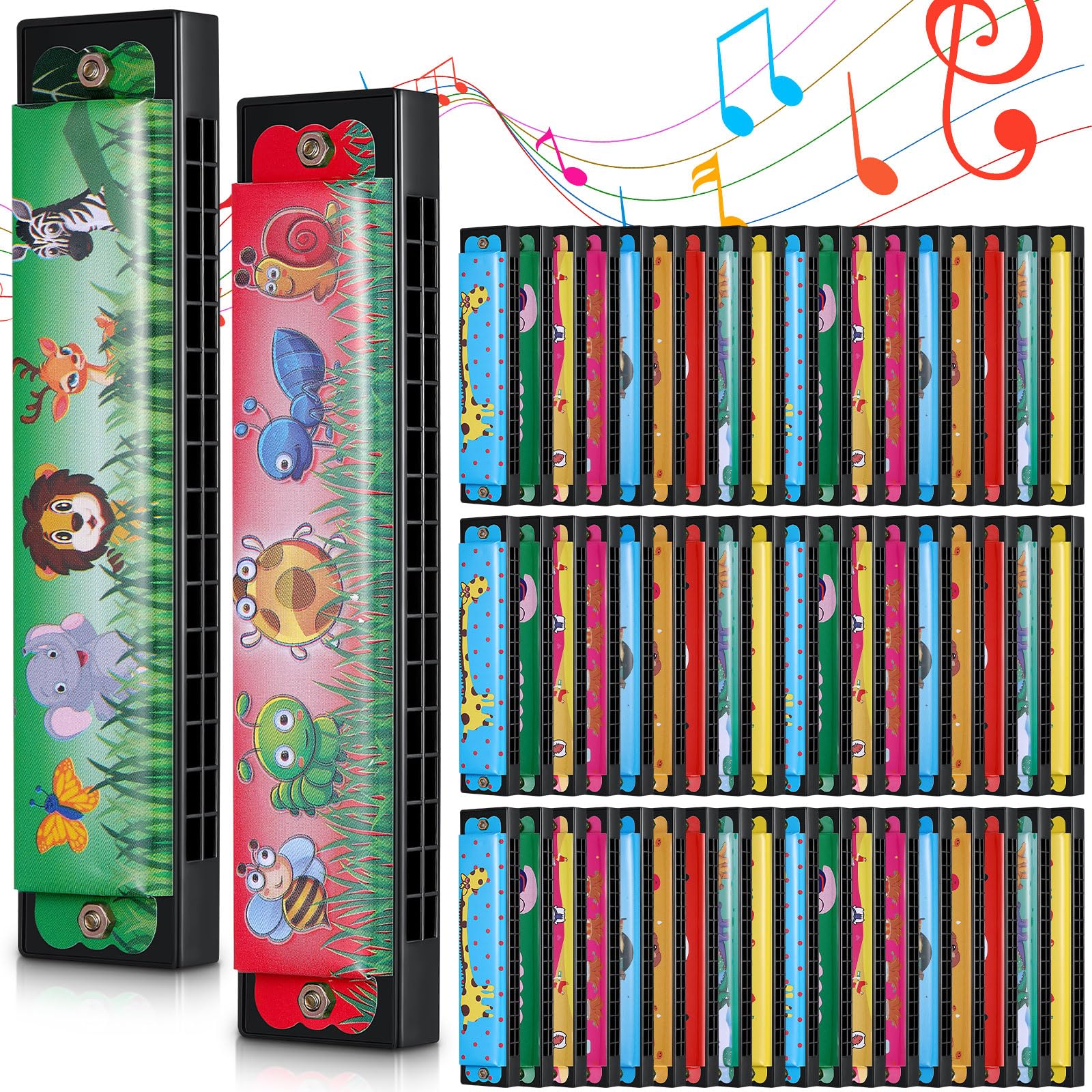 50 Pcs Harmonica for Kids 16 Holes Harmonicas Musical Instrument Toy Gift Cartoon Double Row Return Gifts for Birthday Party Favors Goodie Bags Stuffers Kids Over 6 Years Old
