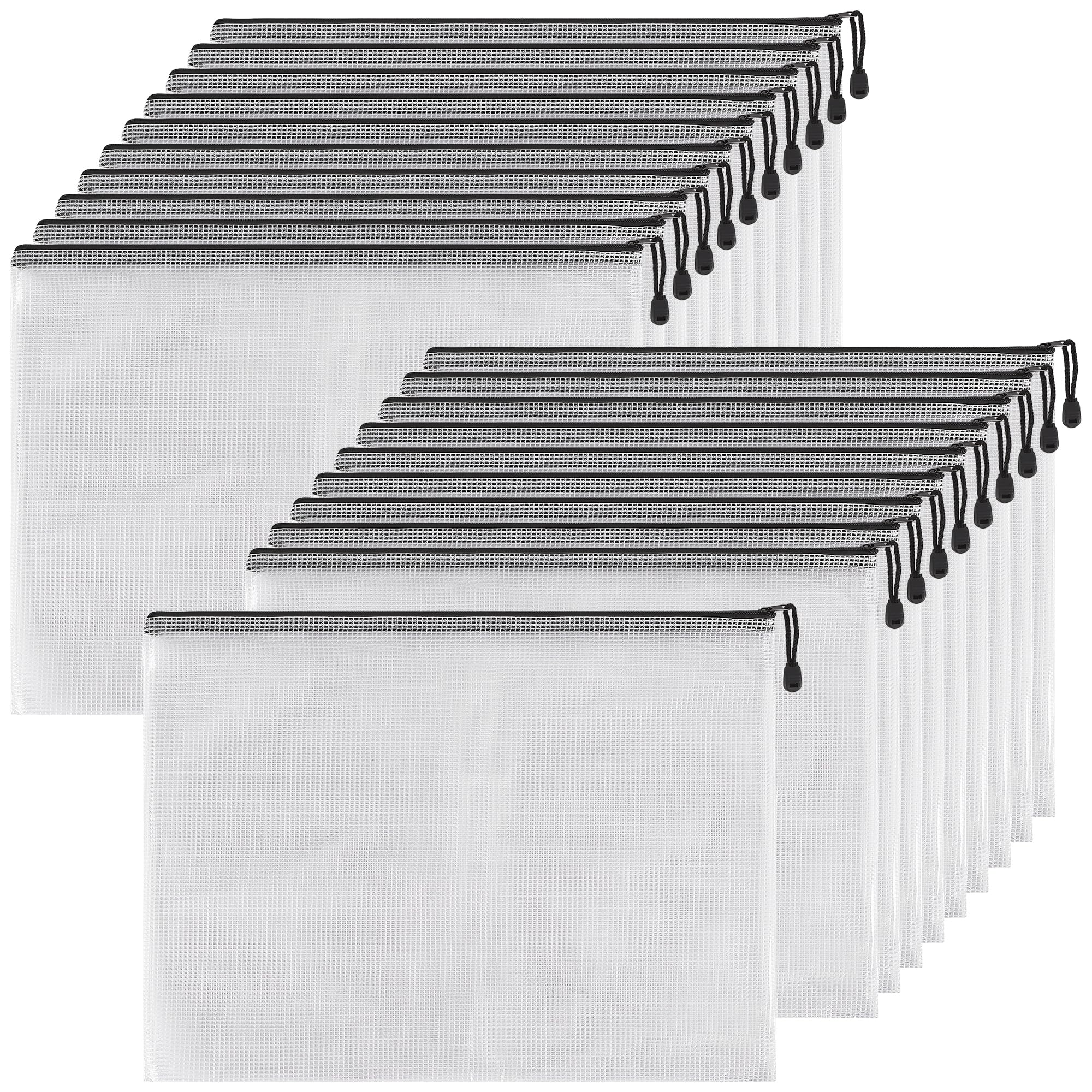 SENJEOK 20 Pcs A3 Mesh Zipper Pouch Bags, 43x32 cm Plastic Zip Wallets for Storage and Office