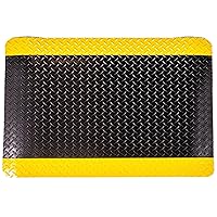 Vista 2 de Durable Corporation-442S - Tapete de vinilo resistente con esponja Diamond-DEK, antifatiga, 2 x 3 pies, negro con borde amarillo