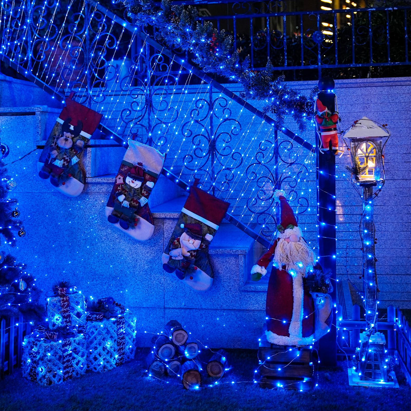 JMEXSUSS Paquete de 8 50 luces LED azules de hadas que funcionan con pilas, decoraciones de Halloween y Navidad