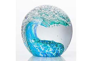 Hand Blown Glass Figurines Ball Ocean Waves, Paperweight, Home Decor Collectible