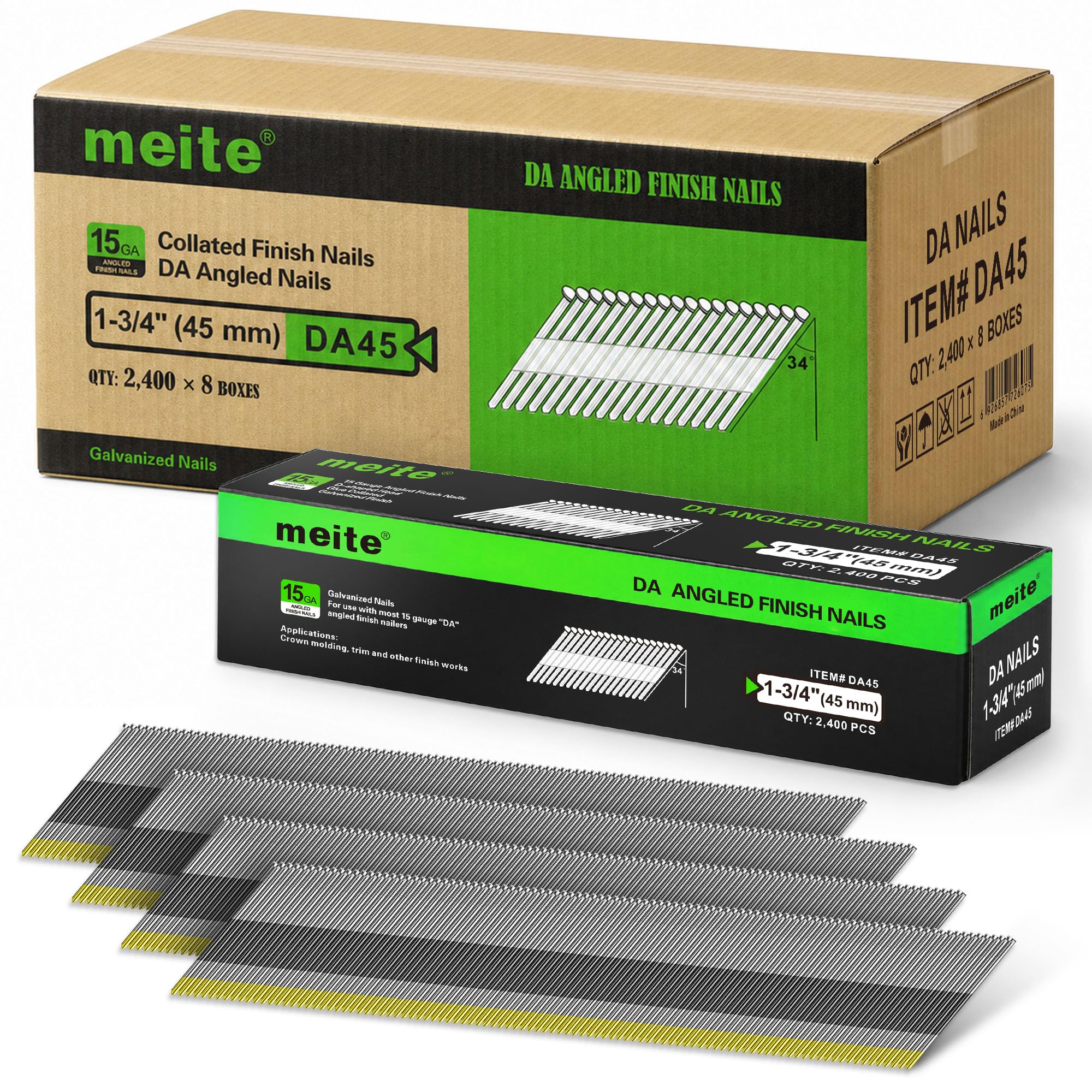 Meite 15 Gauge Angled Finish Nails - 2.5" (34 Degree) -9 Meite 15 Gauge Angled Finish Nails - 2.5" (34 Degree) -9