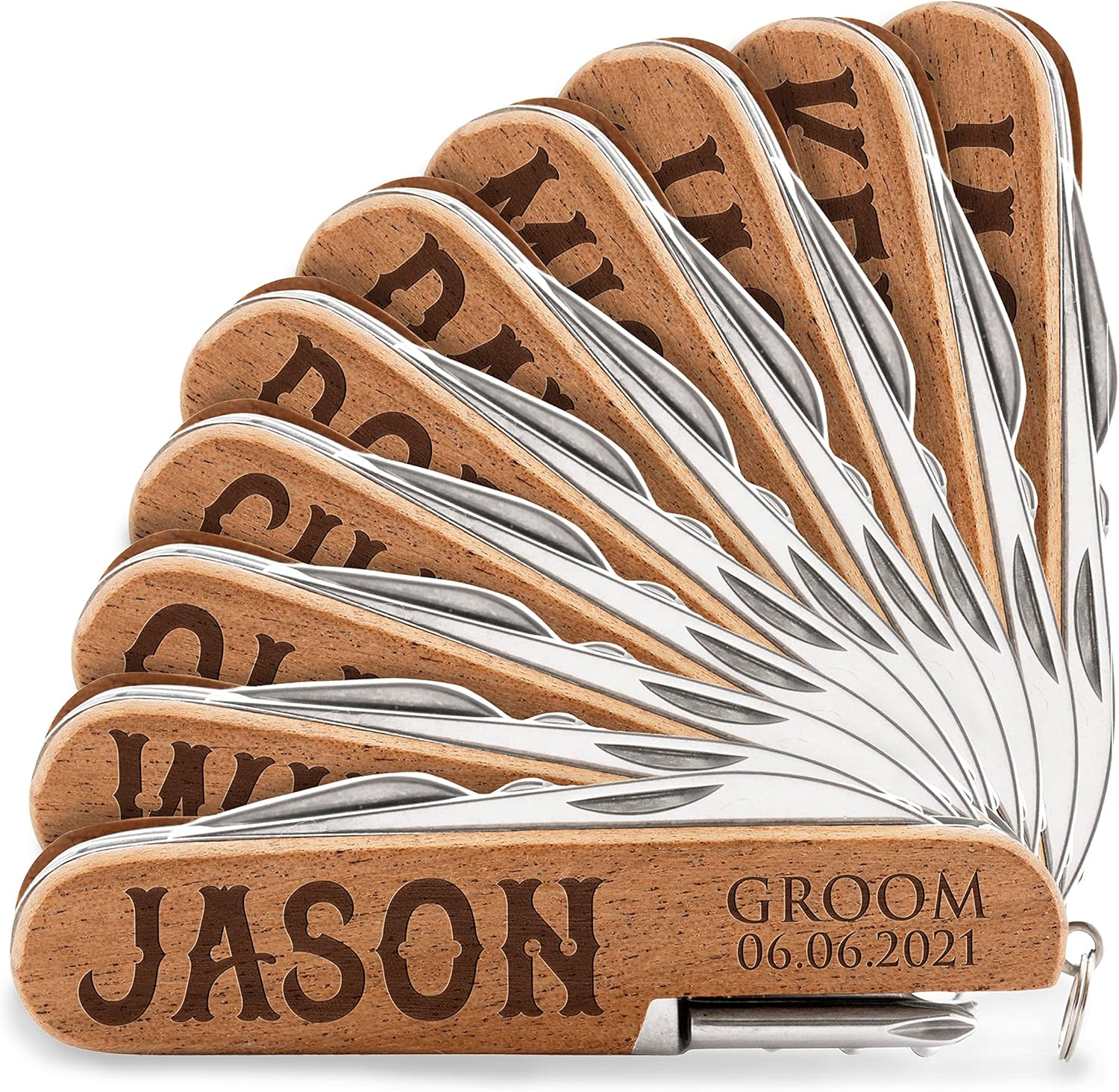 Set of 10 - Personalized Pocket Knife w/Name & Date, 10 Font Option - Personalized 8-Function Multi-Tool Pocket Knives, Custom Engraved Knives, Groomsmen Gift, Gift for Him