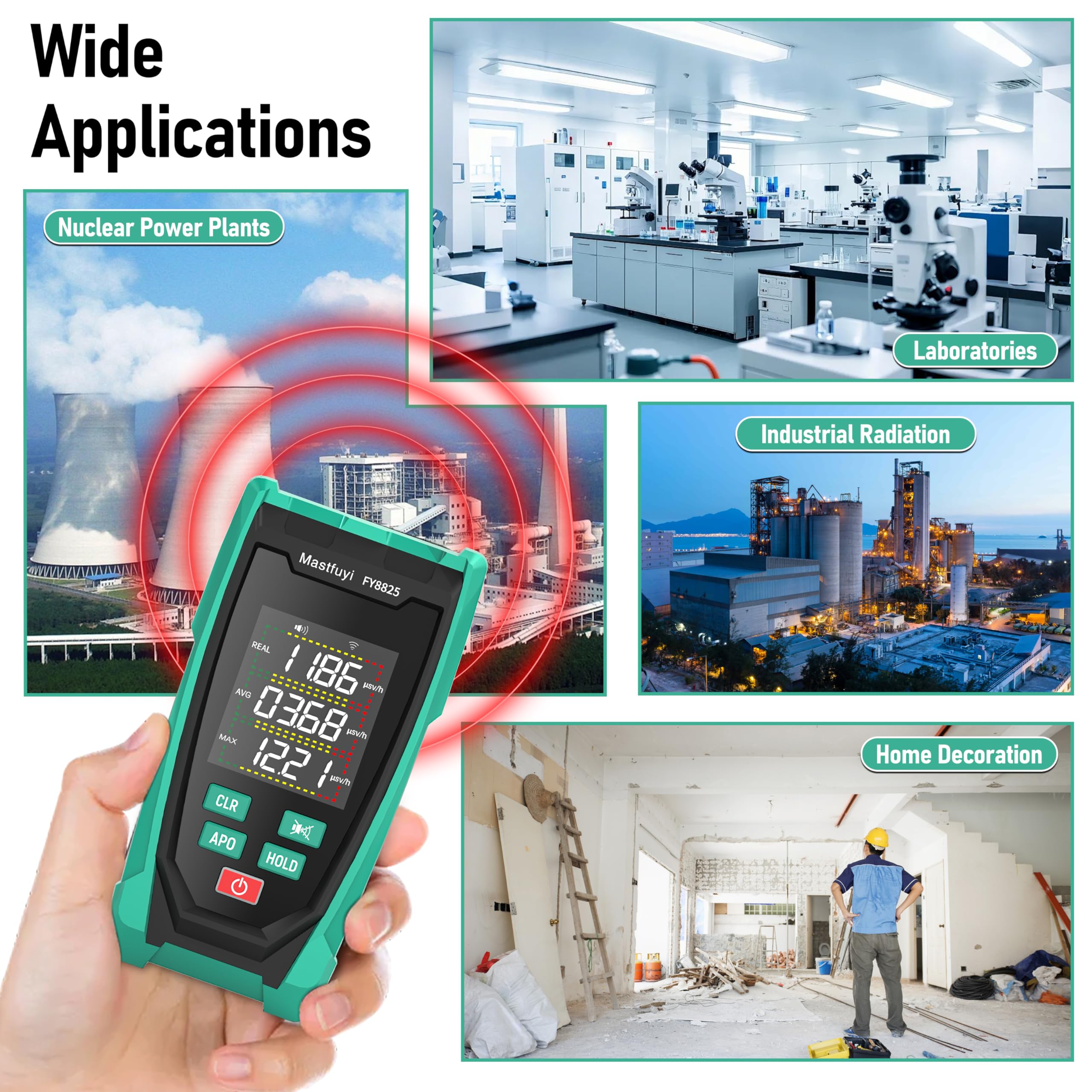 Rivelatore di Radiazioni Nucleari Contatore Geiger Dosimetro Ricaricabile X-ray Gamma Beta Grande Display LCD