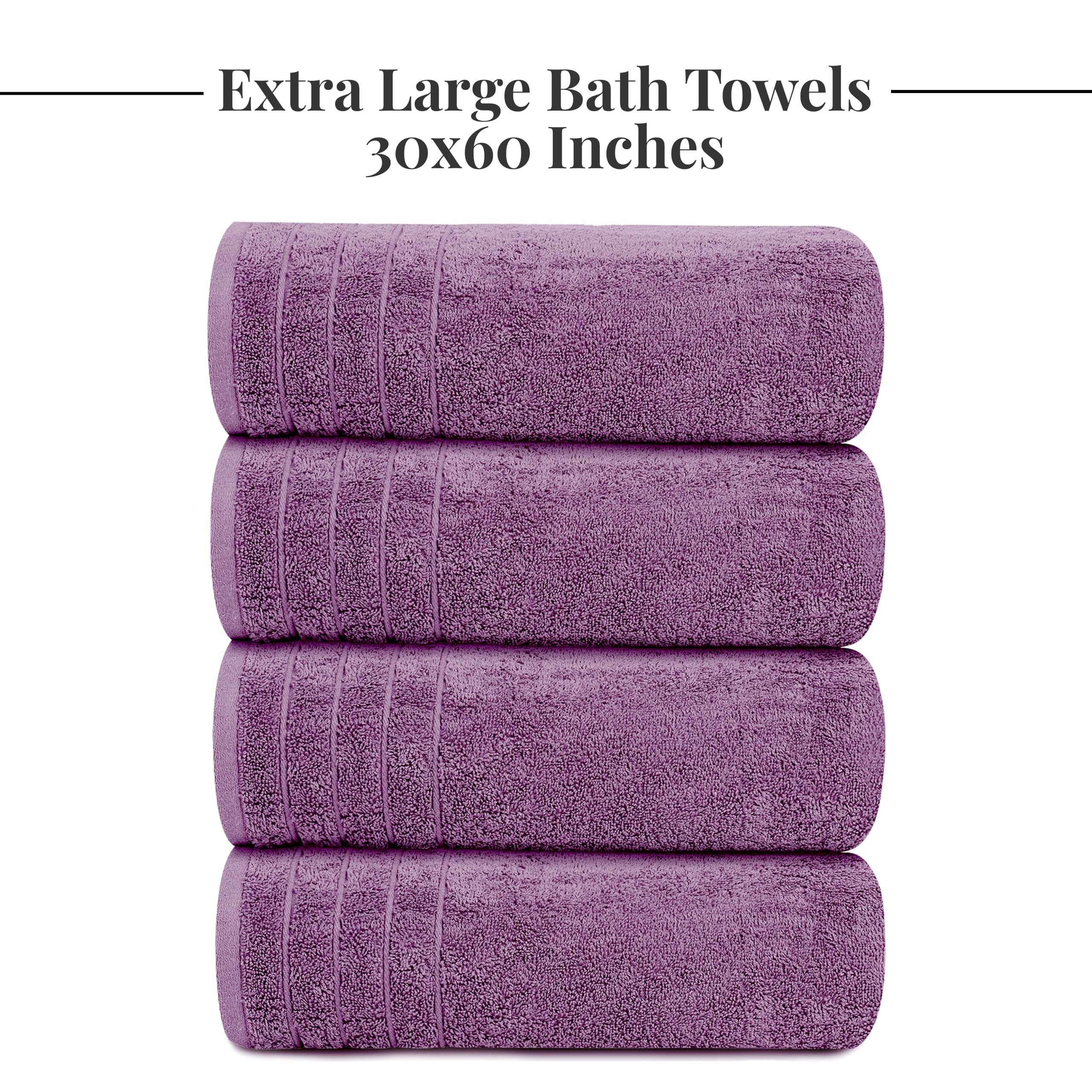 Tens Towels Pack of 4 Extra Large Bath Towels 30 x 60 Inches, 100% Cotton, Larger & Lighter Weight, Quicker to Dry, Super Soft and Absorbent, Perfect for Bathroom,: Purple