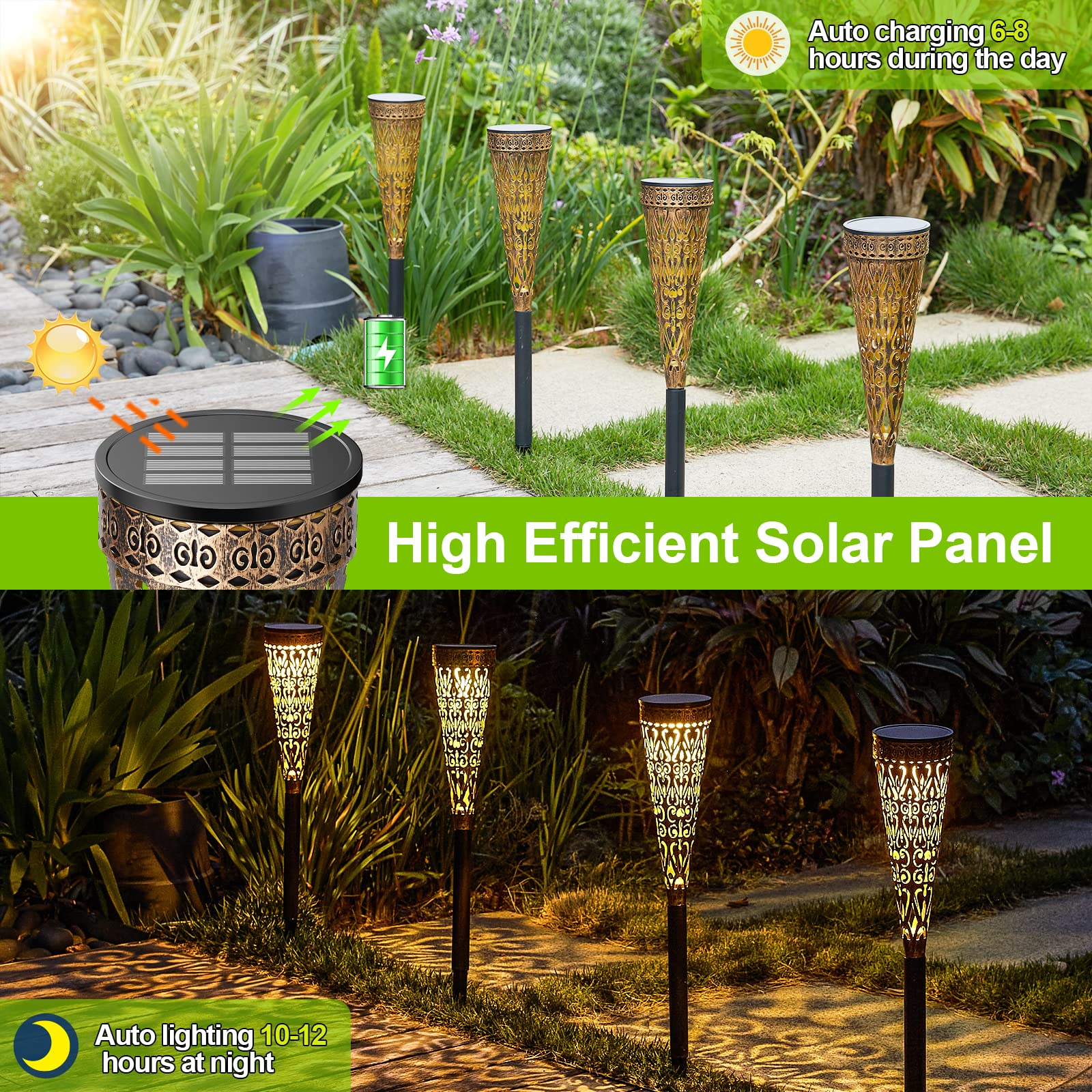 GEARLTIE Solarlampen für Außen Garten 4 Stück, 800 mAh Solarleuchten für Außen mit Warm/Weißem LED, IP65 Wetterfest Balkon Deko Garten aus Metall, Lampions Solar Outdoor Weg Terrasse