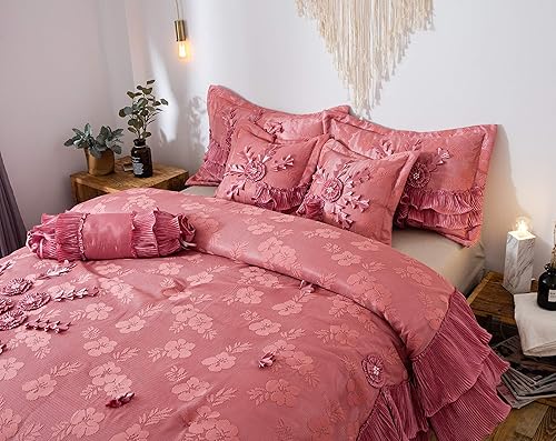 Miniatura 15 de Tache Home Fashion Royal Princess Ruffled Victorian Comforter Set, California King, Pink
