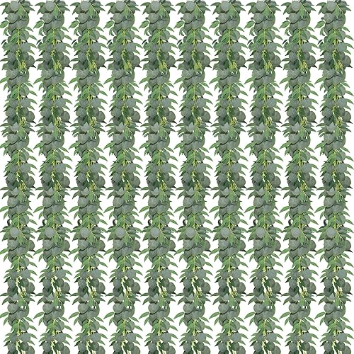 Paquete de 10 guirnaldas de eucalipto artificiales con hojas de sauce de 6.4 pies, guirnalda de hojas de sauce de plata sintética, guirnalda de Paquete de 10 guirnaldas de eucalipto artificiales con hojas de sauce de 6.4 pies, guirnalda de hojas de sauce de plata sintética, guirnalda de