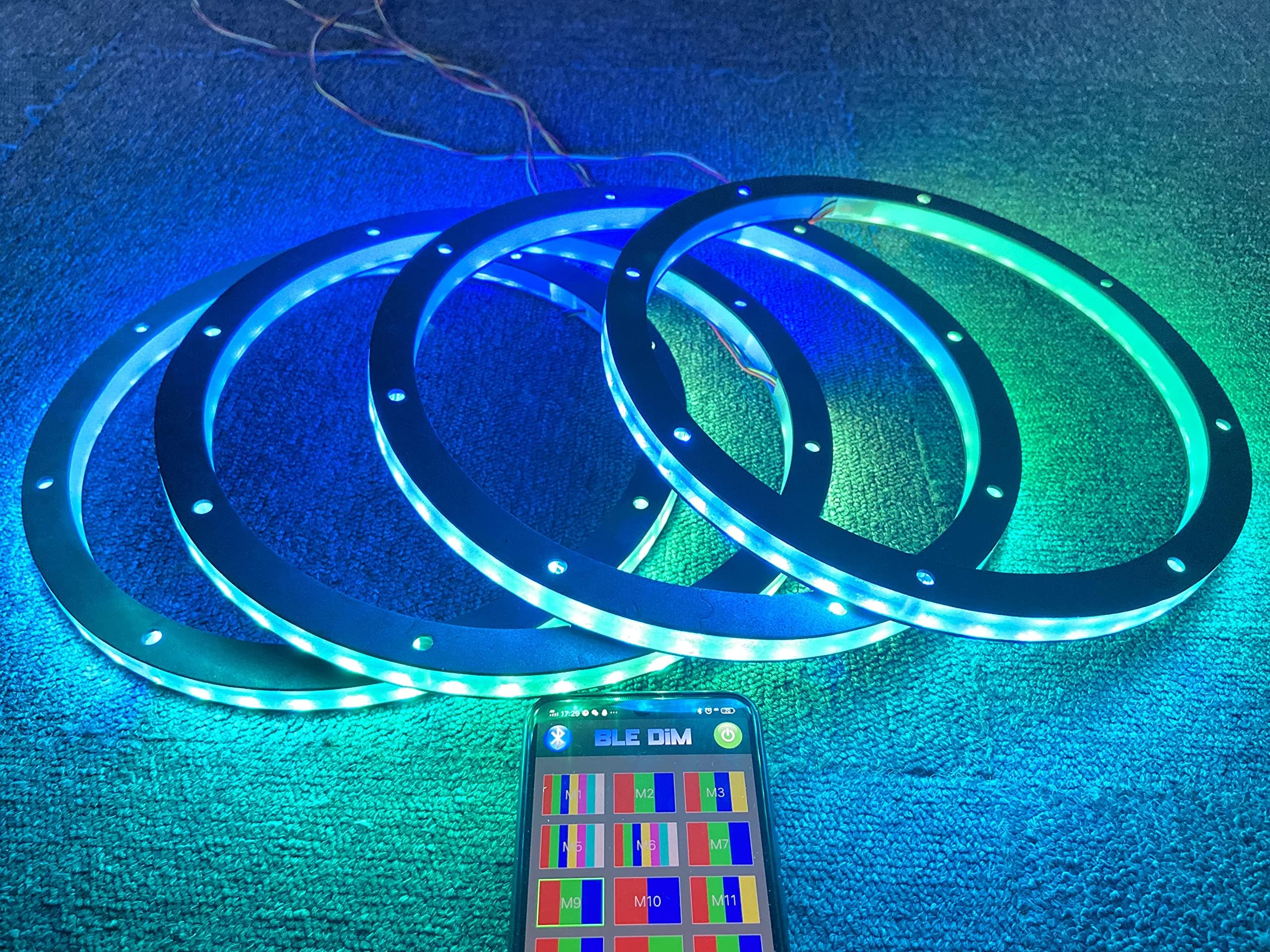 4PCS 6.5inch Spacer Ring Light Color Chasing Flow LED Speakers Light Set Bluetooth App Control(Speaker Not Included) DREAM CHASING 6.5inch