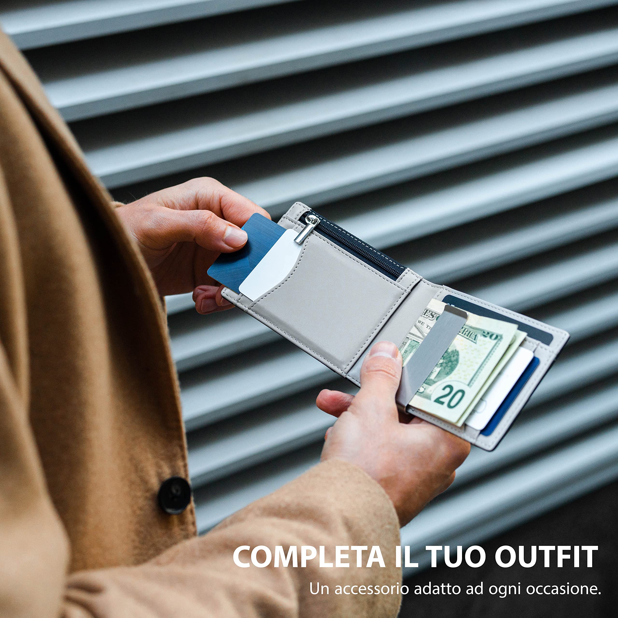 e-GALE Portafoglio uomo Slim - Con Protezione RFID - Elegante e Compatto, Non Gonfia le Tasche dei Pantaloni - Tanti Scomparti per Tessere, Banconote, Monete, Carte di Credito