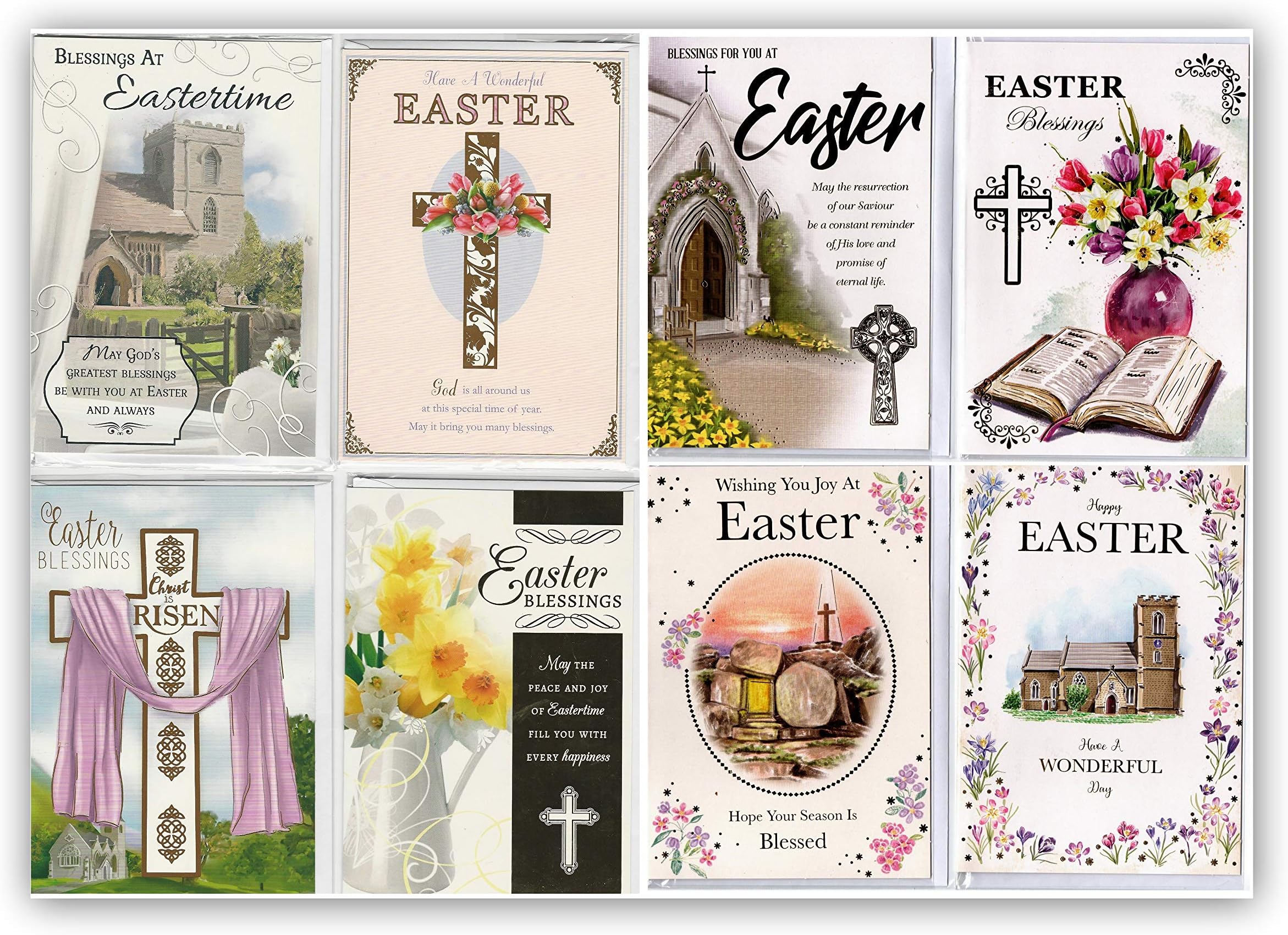 Pack of 12 Assorted Religious Design Easter Cards & Envelopes.