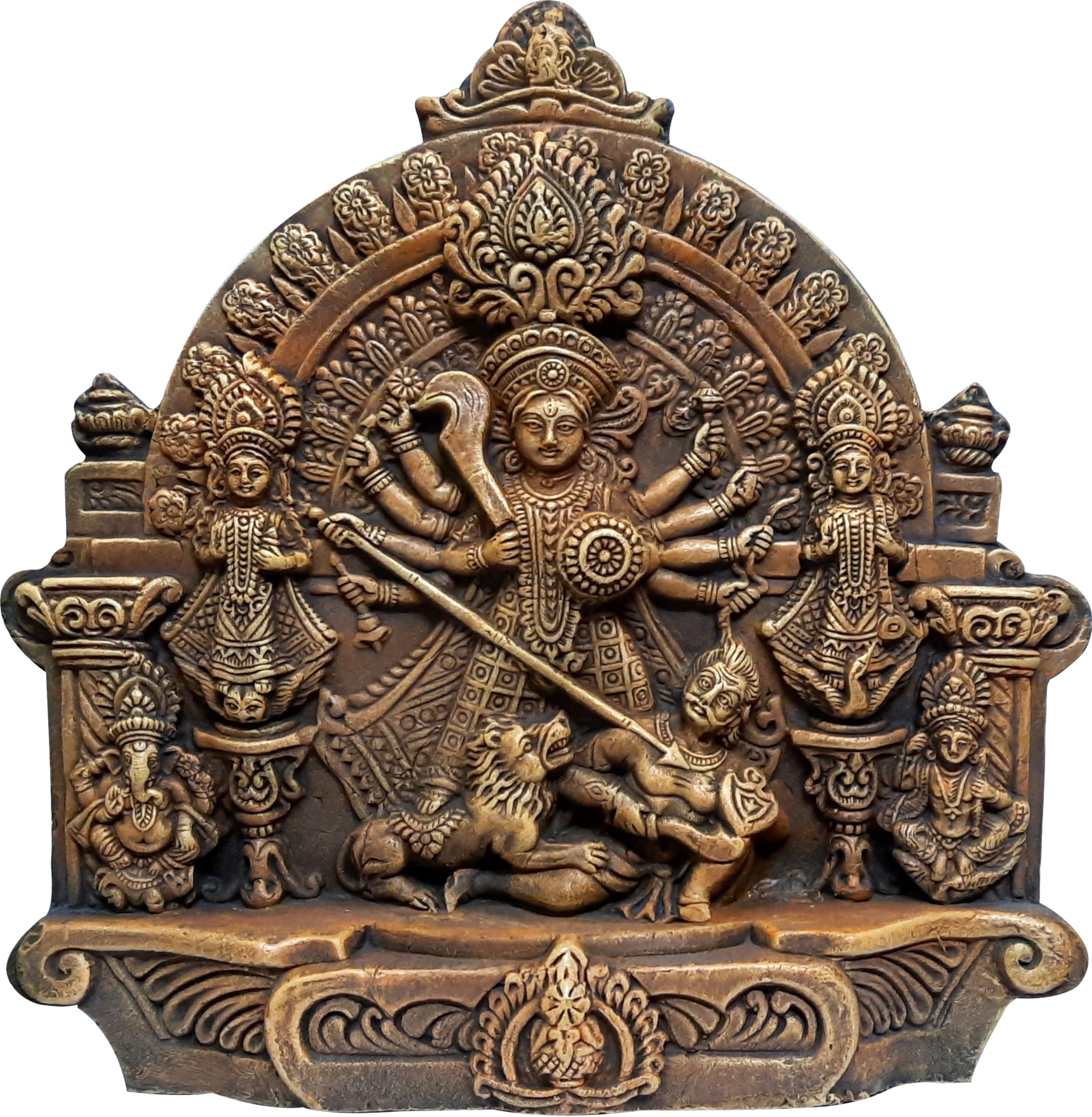 ESVAR STONECRAFT Goddess Durga JI/Durga Devi/MAA Durga MURTI POLYRESIN MARBEL DUST Wall Hanging OR USE AS Table Decor Home Decorative (H*W*D: 28 X 28 X 8 CM)
