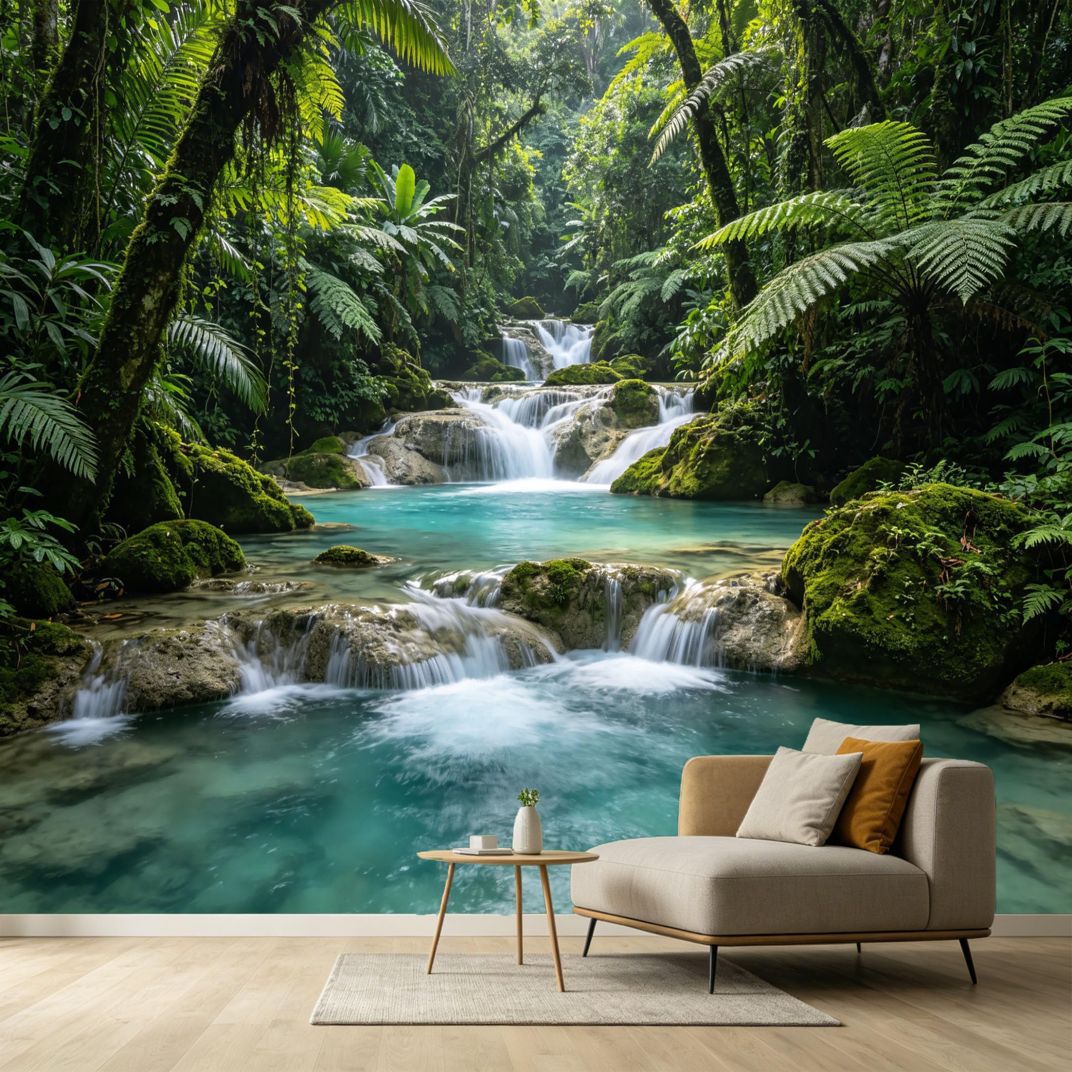 Custom Size Wall Murals Tropical Jungle Waterfall Landscape SelfAdhesive Wall Fabric Removable Large Wallpaper for Photo Living Room Modern Nature Scenery Stream Rocks