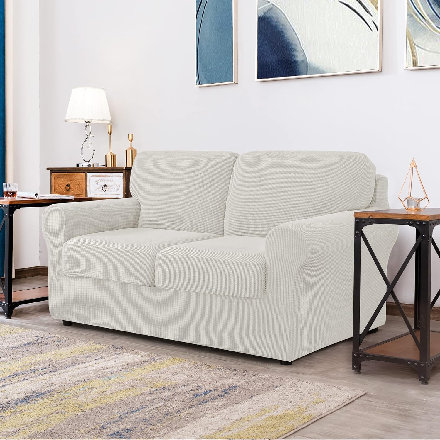 CHUN YI 7 Piece Stretch Sofa Cover, 3 Seater Couch Slipcover with Three Separate Backrests and Cushions with Elastic Band, Checks Spandex Jacquard Fabric(Large,Chocolate) : Everything Else