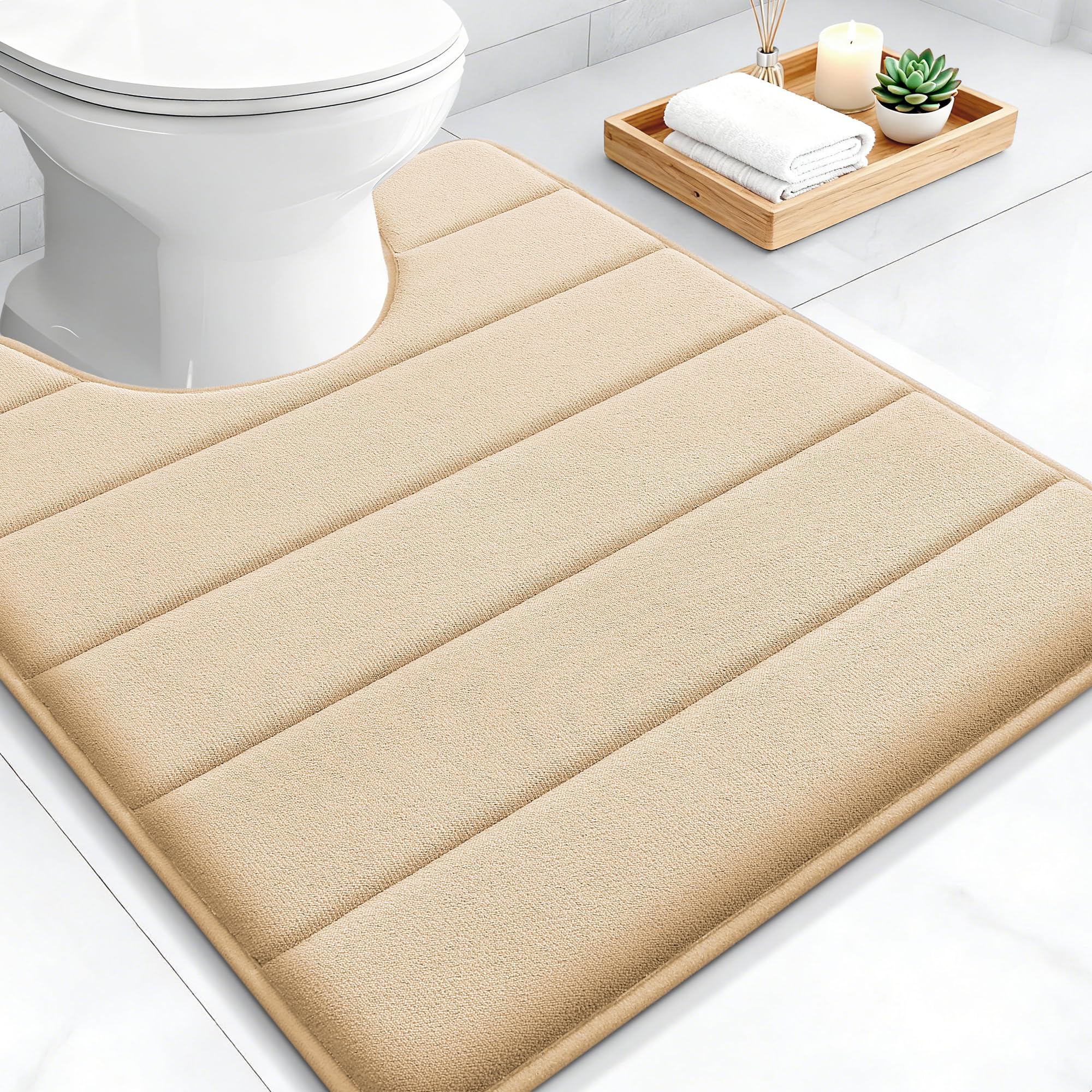 smiry Memory Foam Toilet Mat 50 x 60 cm U-Shape Pedestal Mat Beige