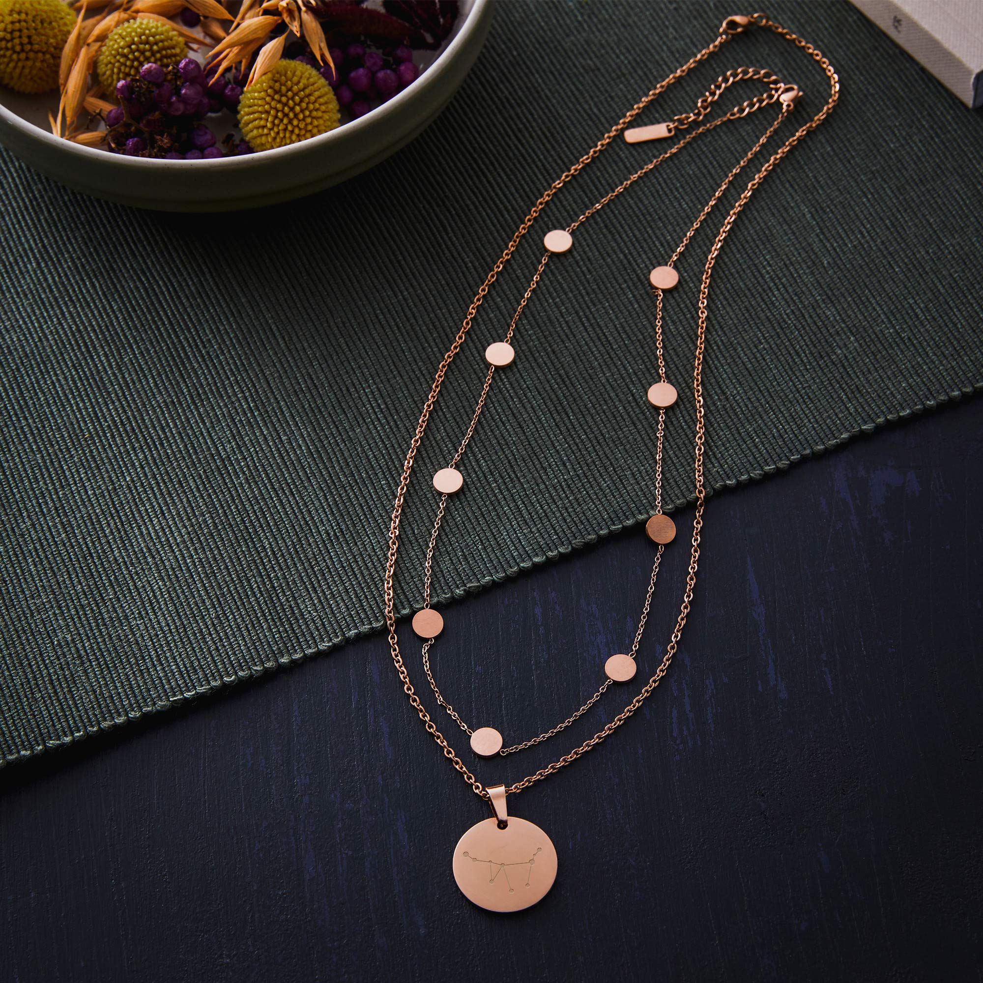 Gravado Ketten mit Coin Anhängern und Sternbild Gravur - Set Layering - Personalisiert mit Initiale
