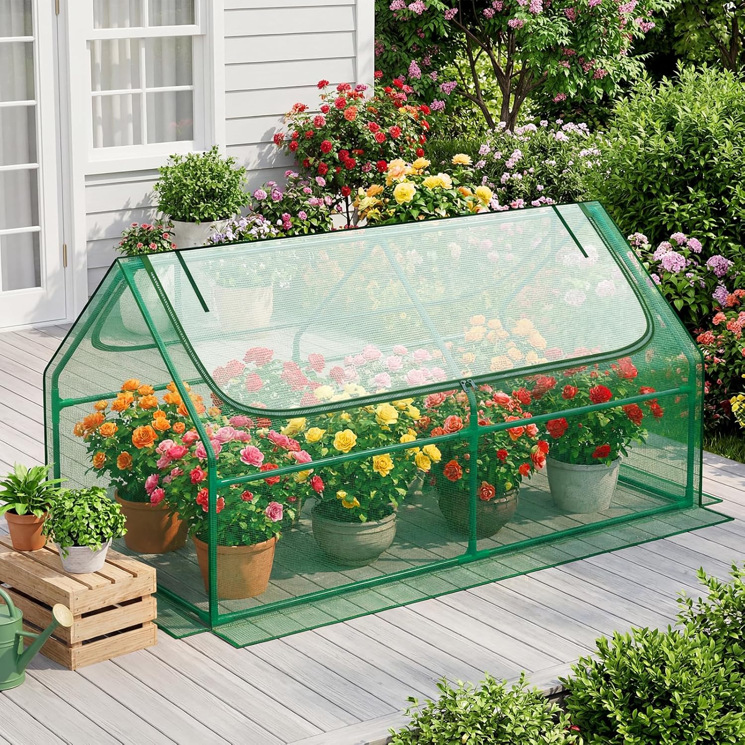 Superlele Mini Greenhouse for Outdoor, 6x3x3FT Portable Greenhouse with 2 Large Zipper Doors, Reinforced Green PE Mesh Cover for Plant Protection and Winter Gardening, Ideal for Raised Garden Bed