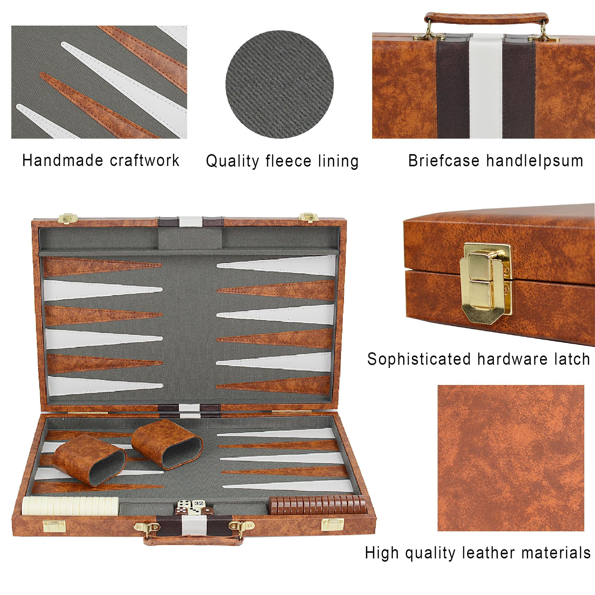 Backgammon Set 11" Klassisches Backgammon Koffer Brettspiel für Erwachsene und Kinder (Braun 11 Zoll)