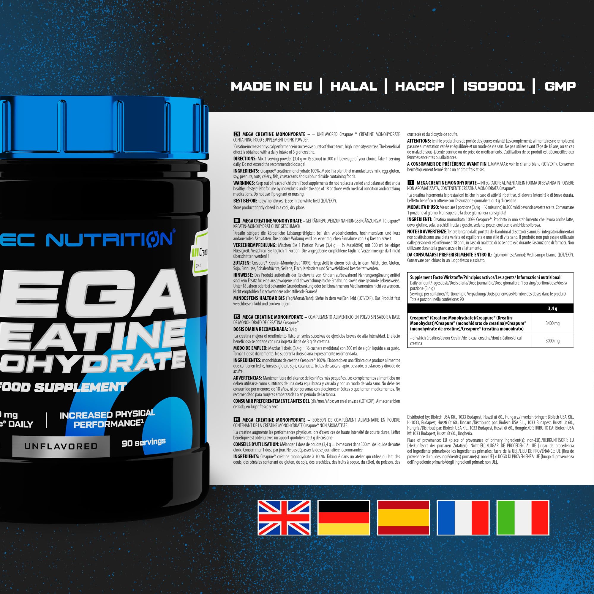Scitec Nutrition Mega Creatine Monohydrate | Creapure®-Markenformel | 3 g Kreatin pro Portion | Hohe Reinheit und Zuverlässigkeit, 306 g, Geschmacksneutral