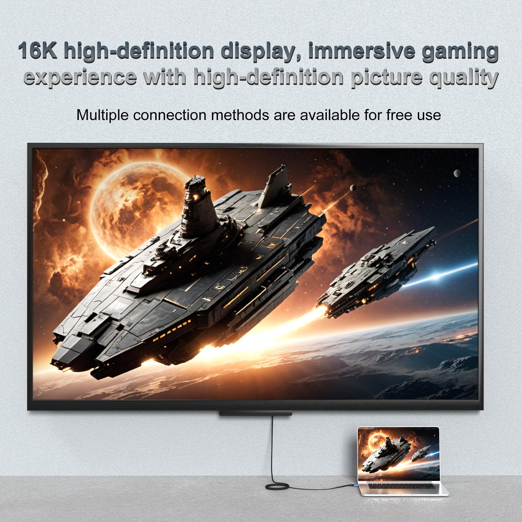 Cable HDMI 2.2 de 16K 5M de Alta Velocidad,96 Gbps,12bits, 16K a 60 Hz, 8K a 240 Hz,4K a 480Hz, Trenzado Chapado en oro, UHD HDR, Compatible con HDCP 3D, conexión HDMI compatible con
