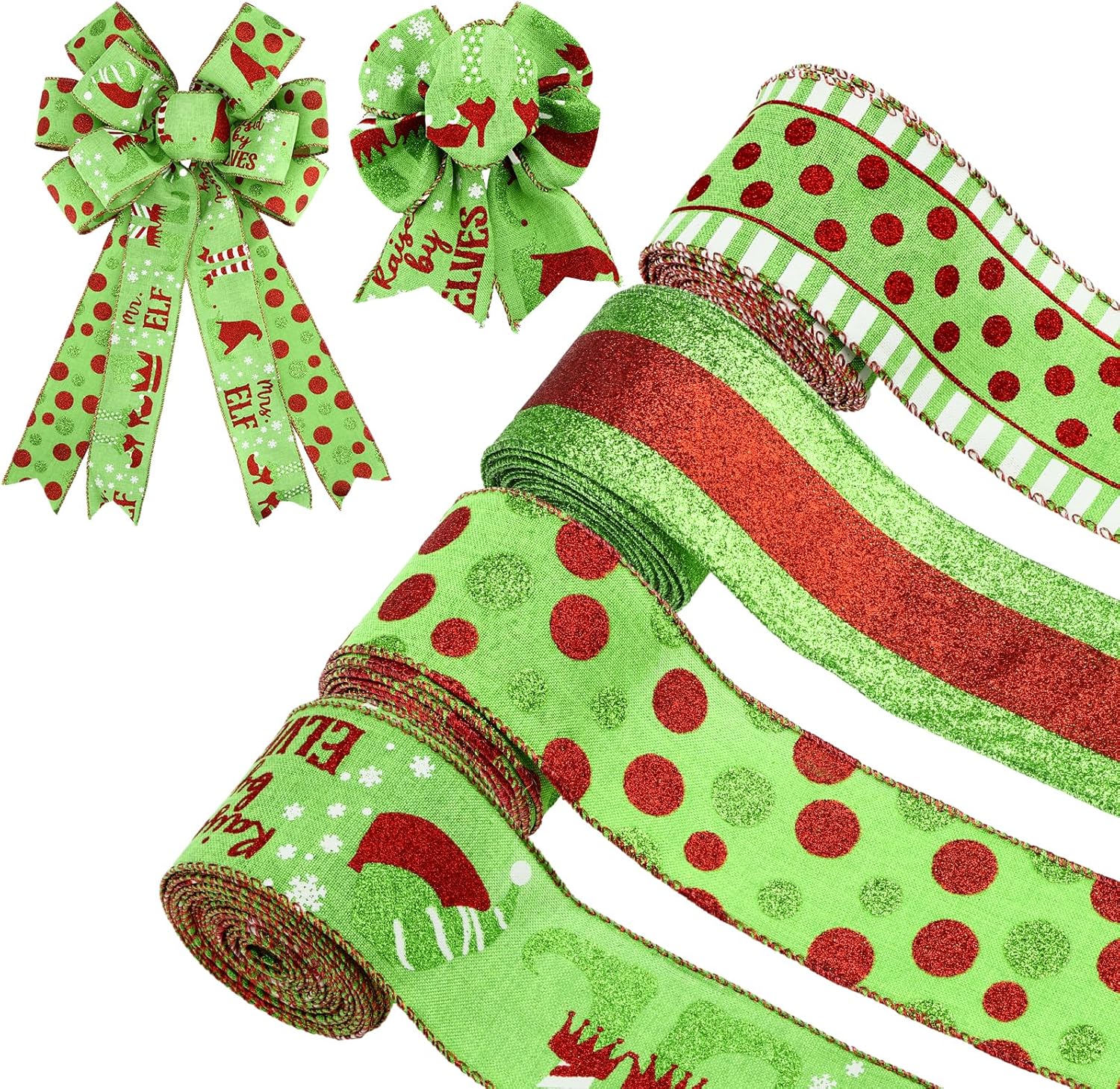 Lyrow 40 Yards Christmas Glitter Wired Edge Ribbon Xmas 2.5