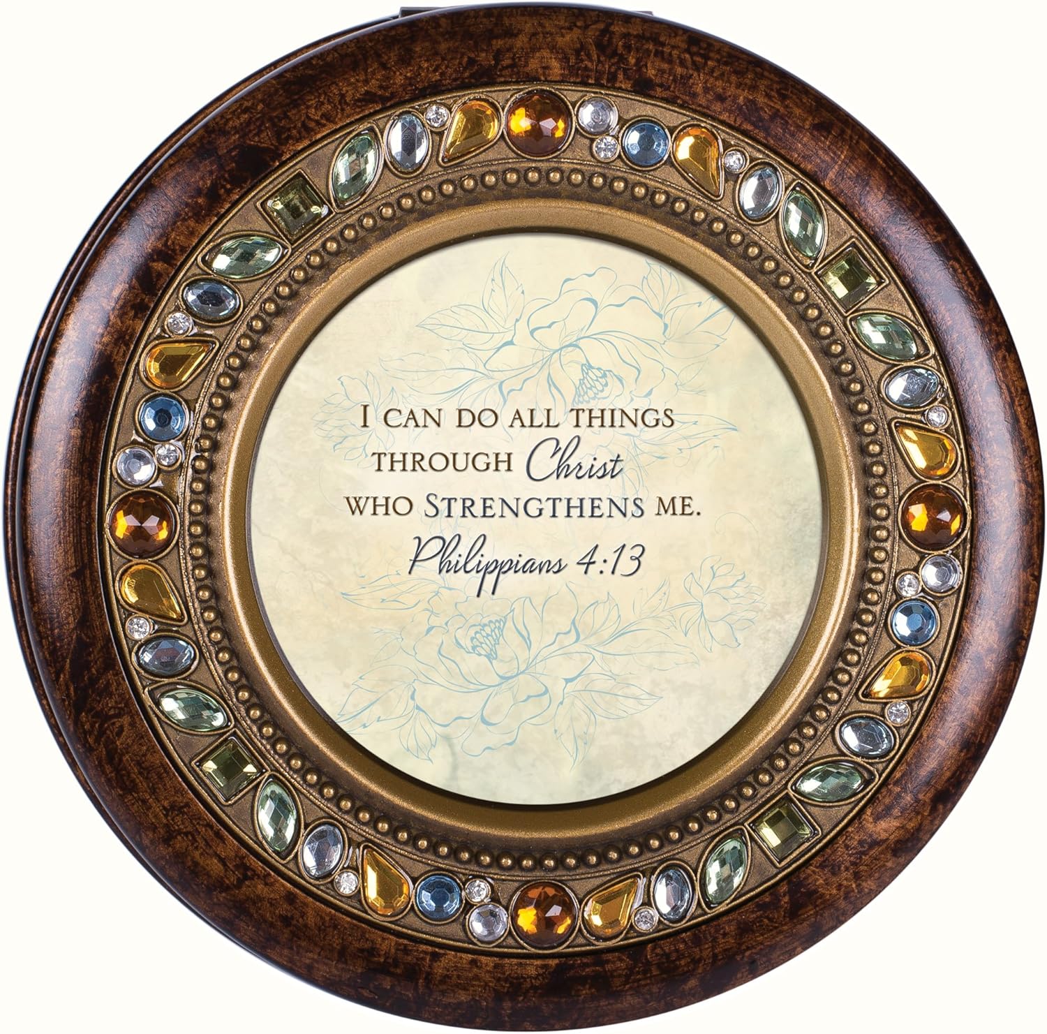 Cottage Garden All Things Through Christ Amber Earth Tone Jewelry Music Box Plays How Great Thou Art