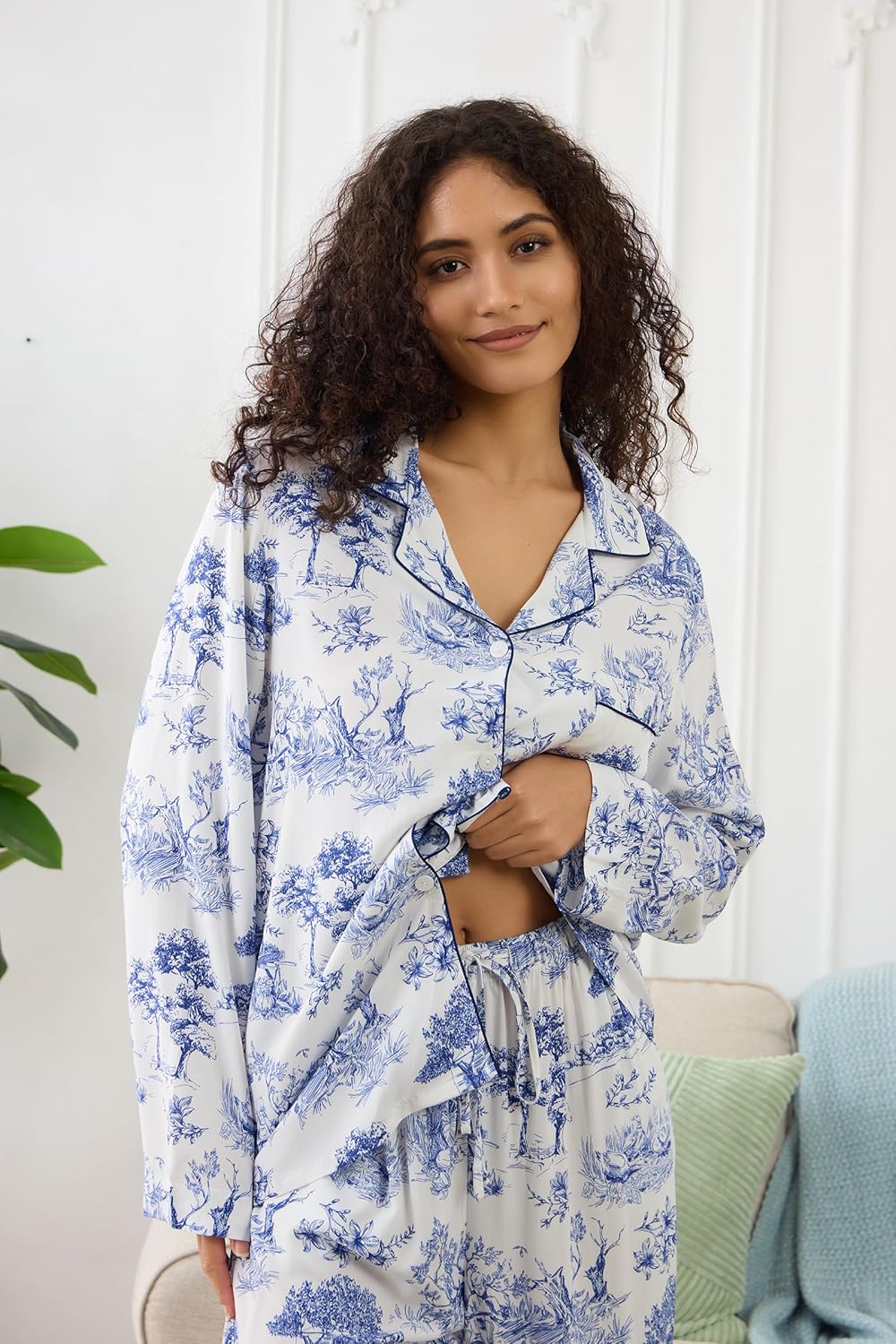 Womens Pajamas Set 2 Piece Long Sleeve Sleepwear Button Down Pjs Lounge Set Nightwear with Pockets - Image 5