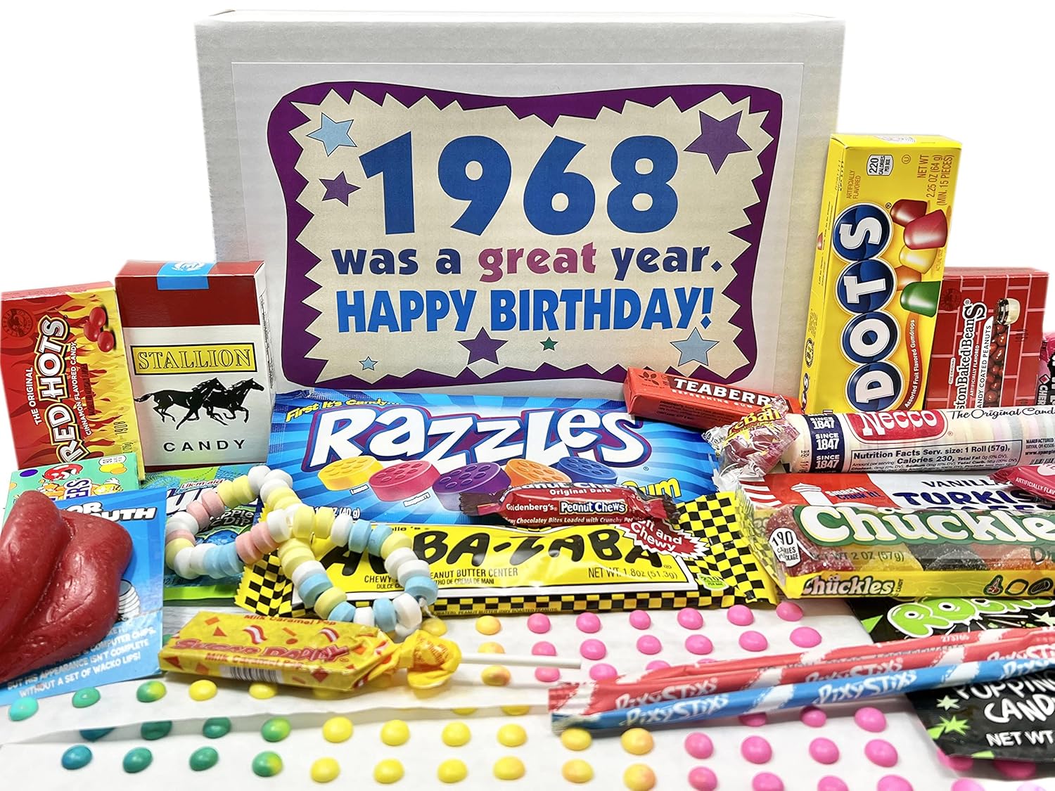 RETRO CANDY YUM ~ 1968 58th Birthday Gift Box Nostalgic Candy Mix from Childhood for 58 Year Old Man or Woman Born 1968 Jr