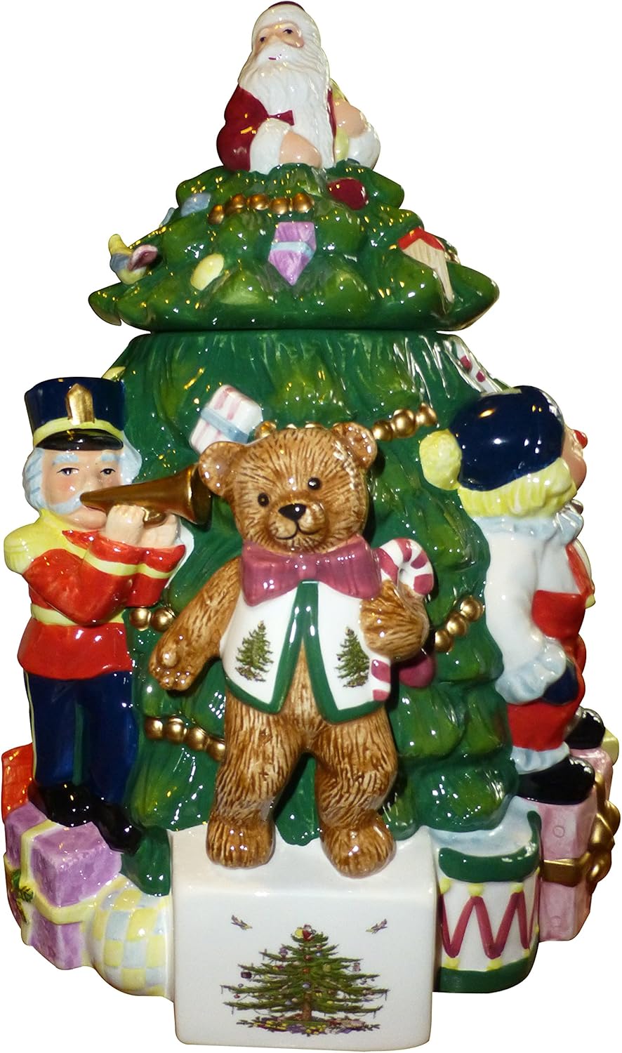 Spode Christmas Tree "Toys Around The Tree" Cookie Jar with Lid