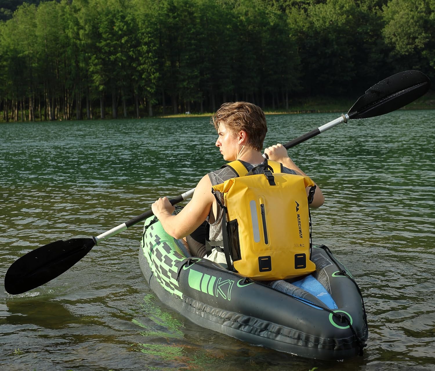 MARCHWAY Roll Top Waterproof Backpack, Floating Dry Bag 20L/30L/45L with Ergonomic Rectangular Base, Cushioned Back, Hip Strap for Hiking Camping Kayaking Travel (Yellow, 45L) - Image 8