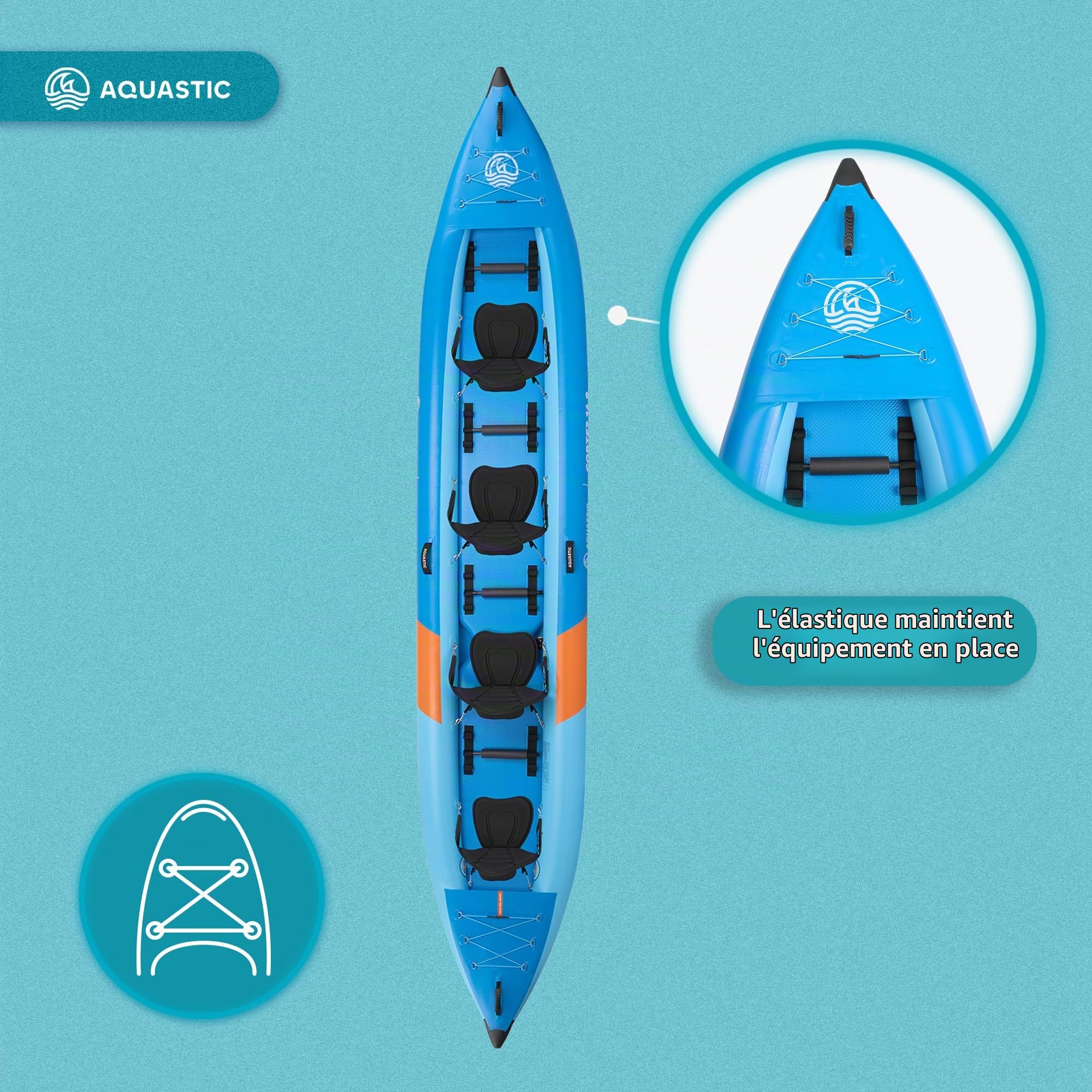 AQUASTIC Cortez 16'9 Kayak hybride gonflable pour 4 personnes jusqu'à 340 kg