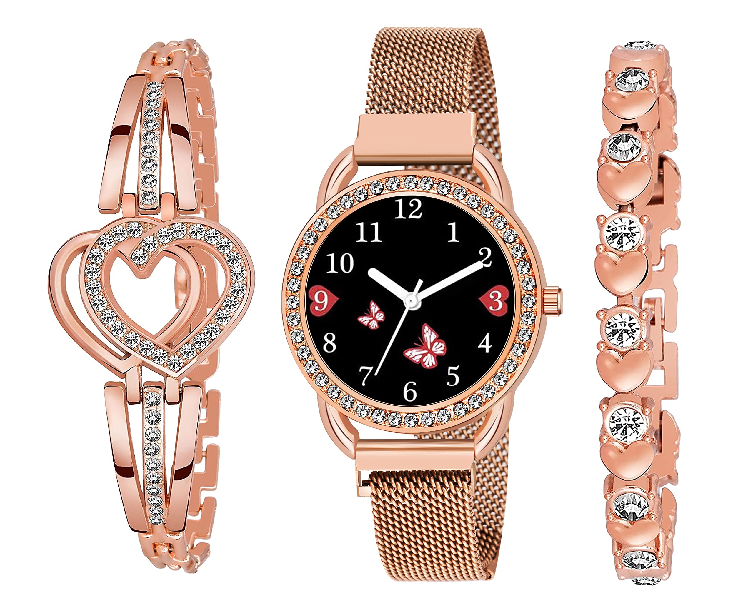 K Vajir® Analogue Stainless Steel Butterfly Dial, Magnet Belt with Bracelet Watch Combo for Girls and Woman (Rose Gold) (B0BNBMN6CM) Amazon Price History, Amazon Price Tracker