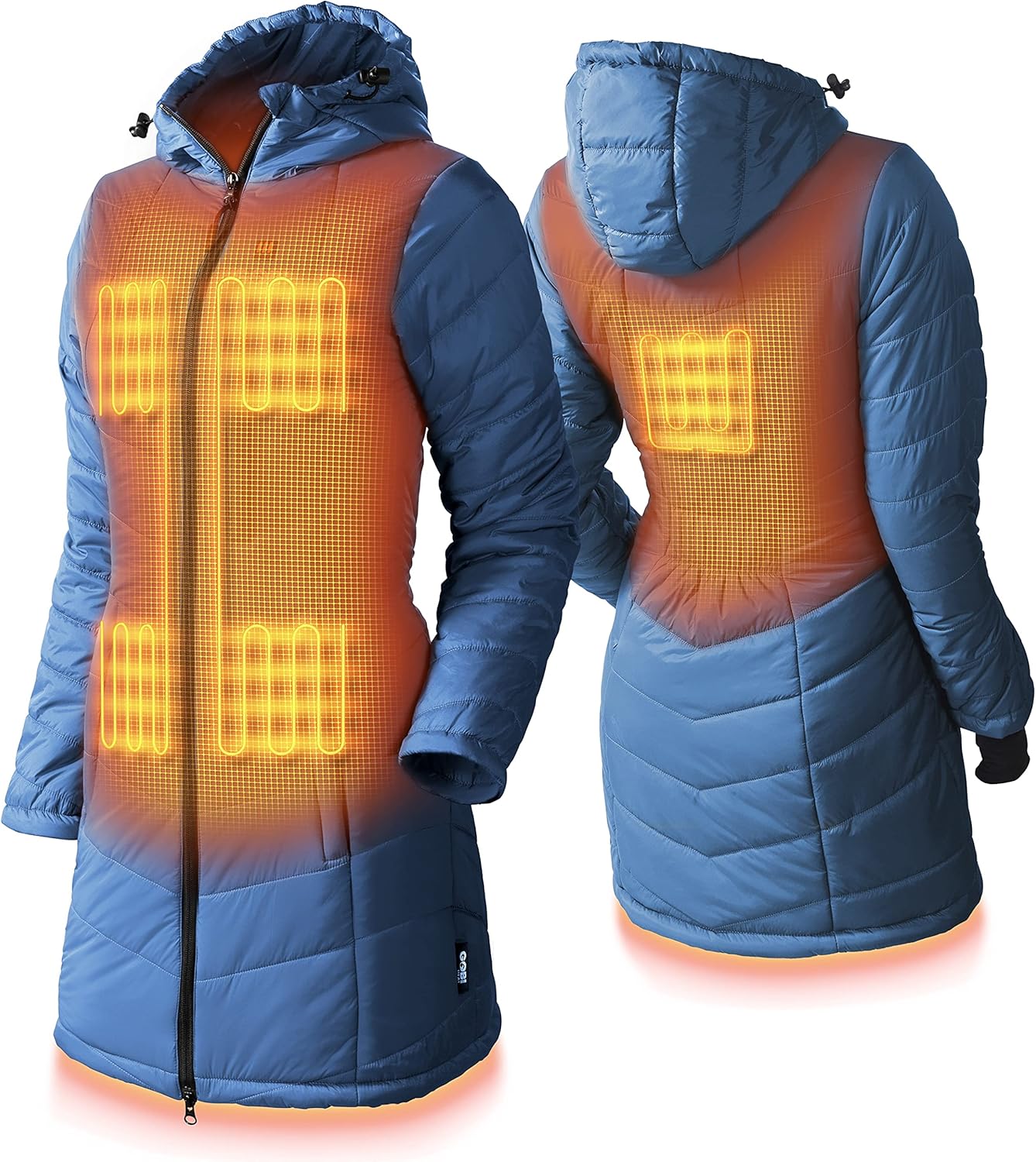 Victoria Women’s Long Puffer Heated Jacket - 9 hrs of Heat | 5 Heat Zones | with Battery & Charger | Machine Washable | All Day Warmth | M