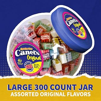 Canels Assorted Chewing Gum, 4 Piece Packs in Original Flavors, for Parties and Sharing, 300 Count Jar (Pack of 1)