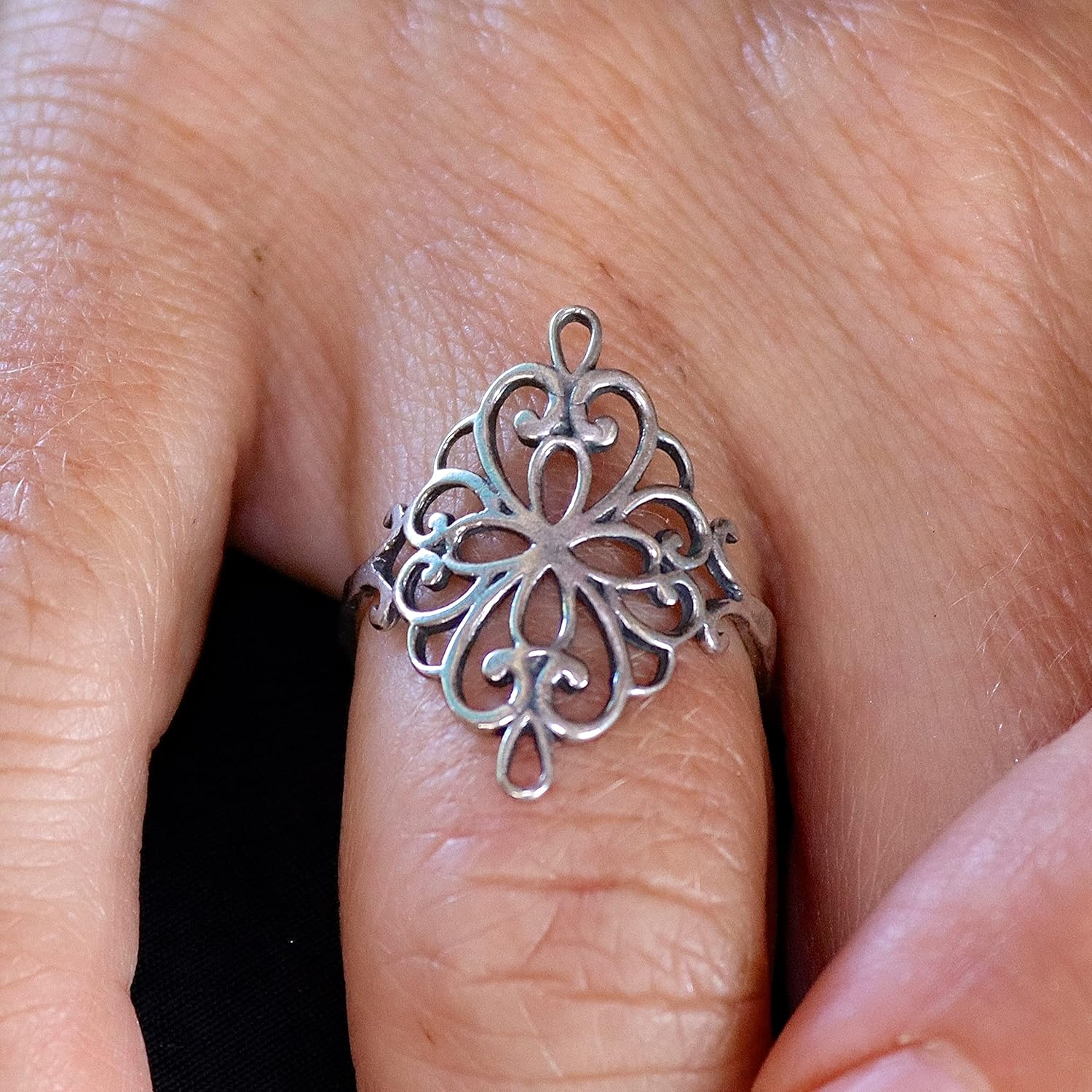 Silver 925 Filigree ring band, Oxidized sterling silver ring, Rustic ring, Victorian silver ring, Antique ring