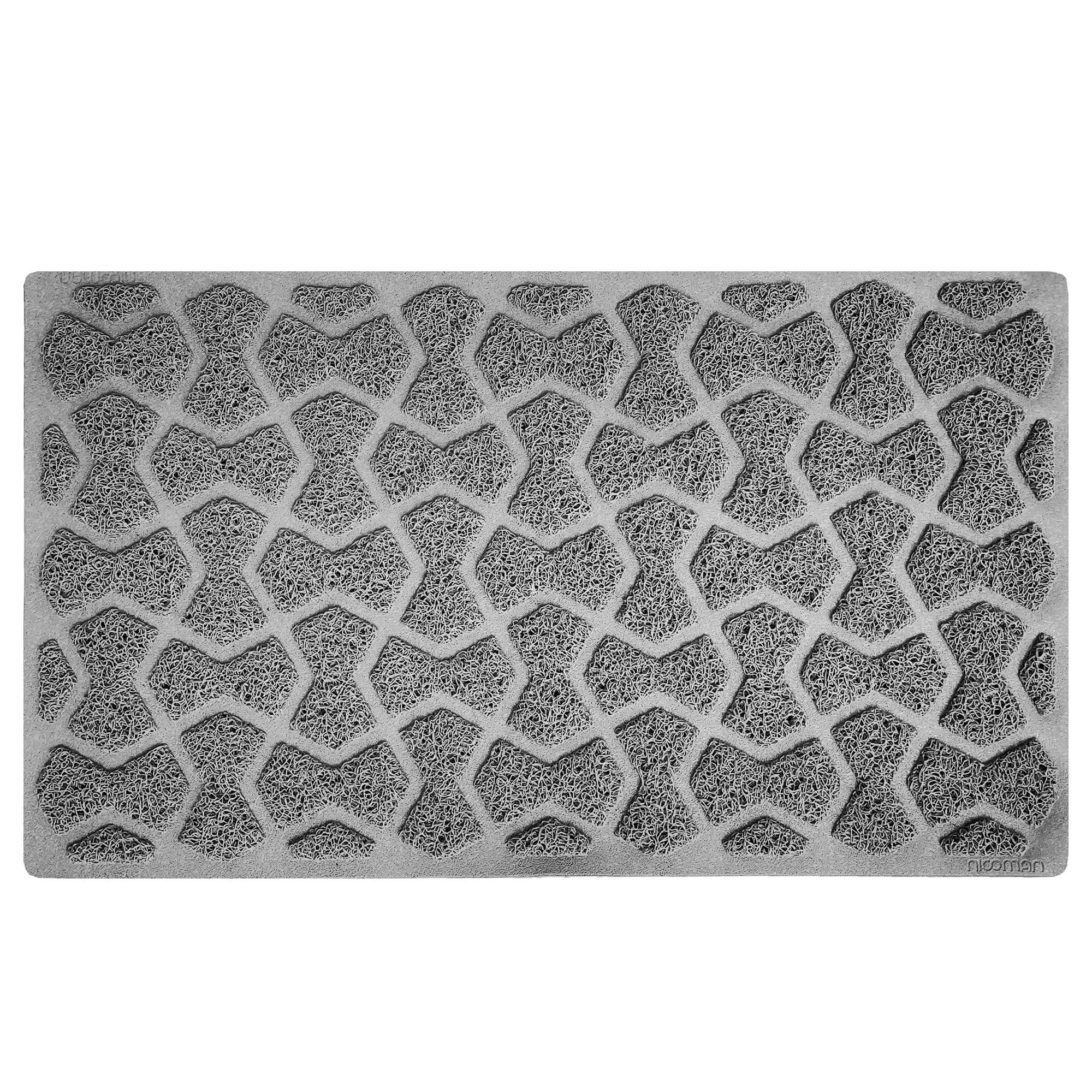 Nicoman Bowtie Shape Low Profile Outdoor Dirt-Trapper Door Mat Washable Barrier Heavy Duty Doormat – (Drainage Open-Back, Grey, 75 x 44cm)