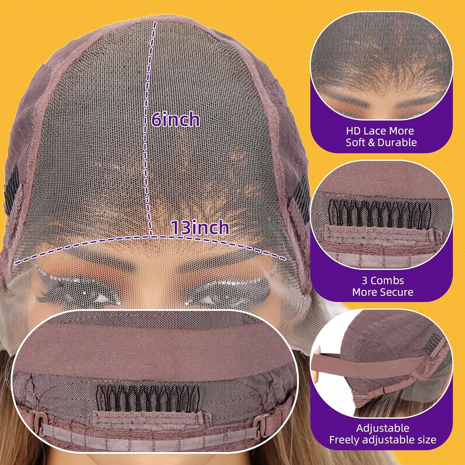 Blonde Synthetic Lace Front Wig,13X6 Long Straight Layered Glueless Wigs for Women Daily Use 22IN