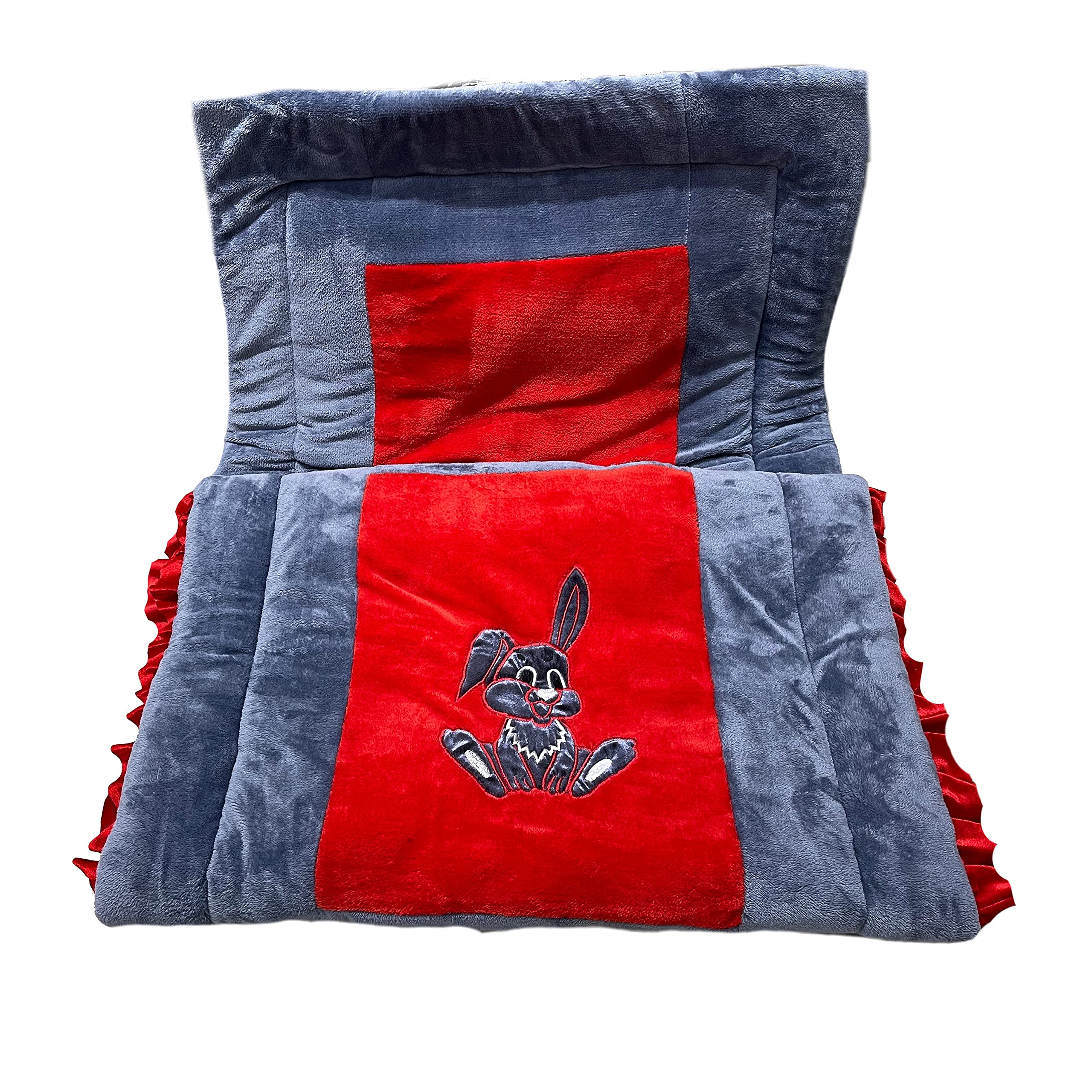 PINKS & BLUES Full Sleeping 5 Piece Baby Bedding Set with 2 Rabbit Shape Side Pillows (0-42 Months) (RED Grey) 1