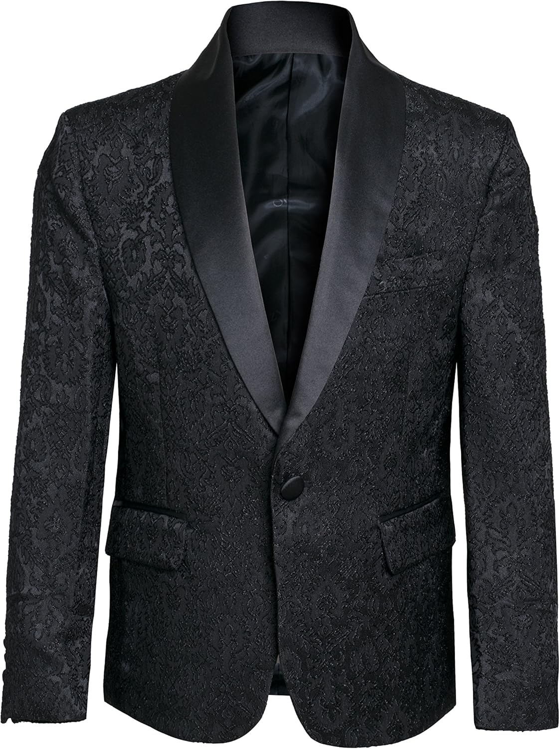 Boys Premium Paisley Patterned Shawl Lapel Tuxedos - Many Colors (5, Black on Black)
