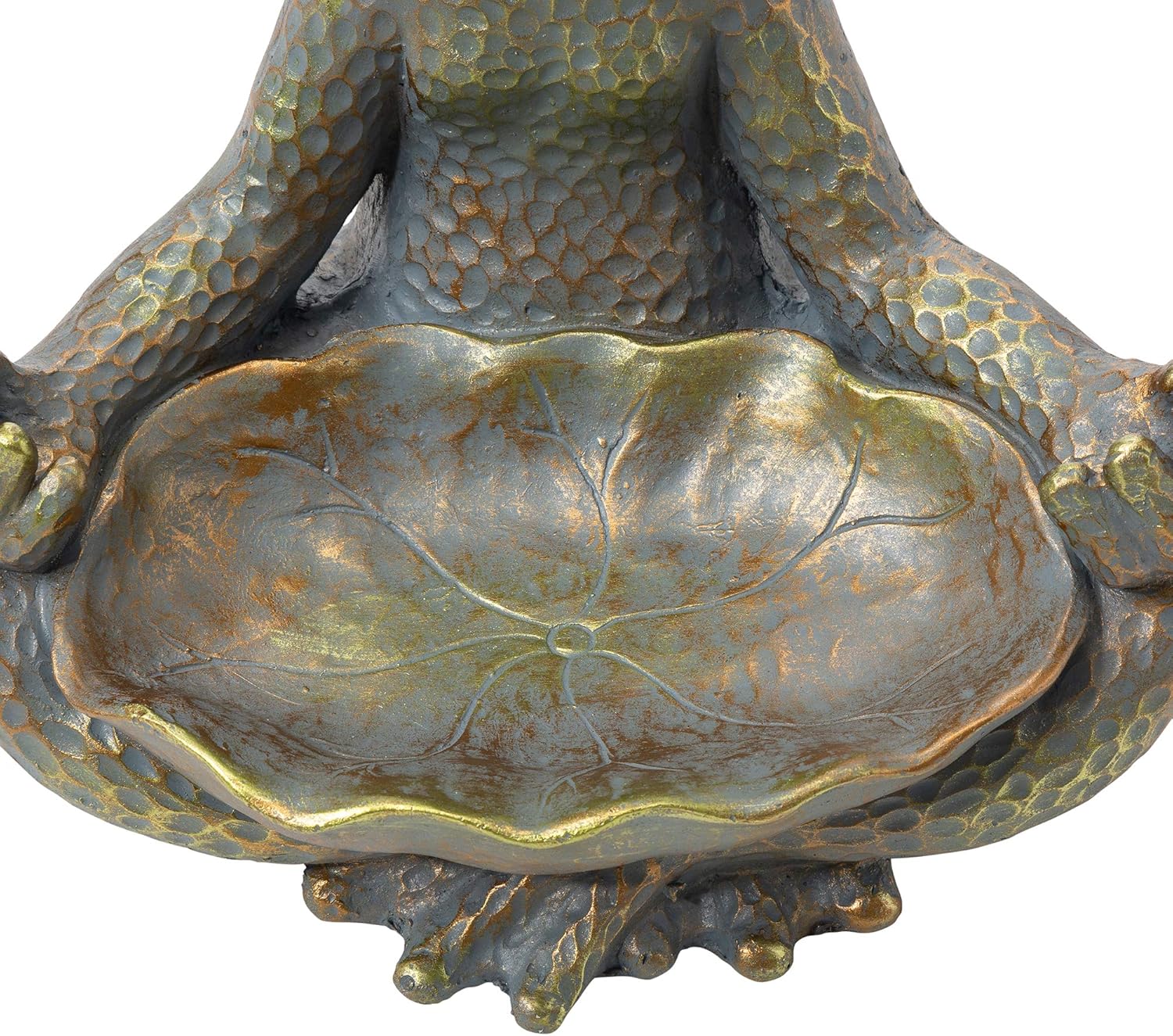 Glitzhome Meditating Yoga Frog Outdoor Statue Garden Sculpture Decor with Birdbath, 14.25" H, Bronze