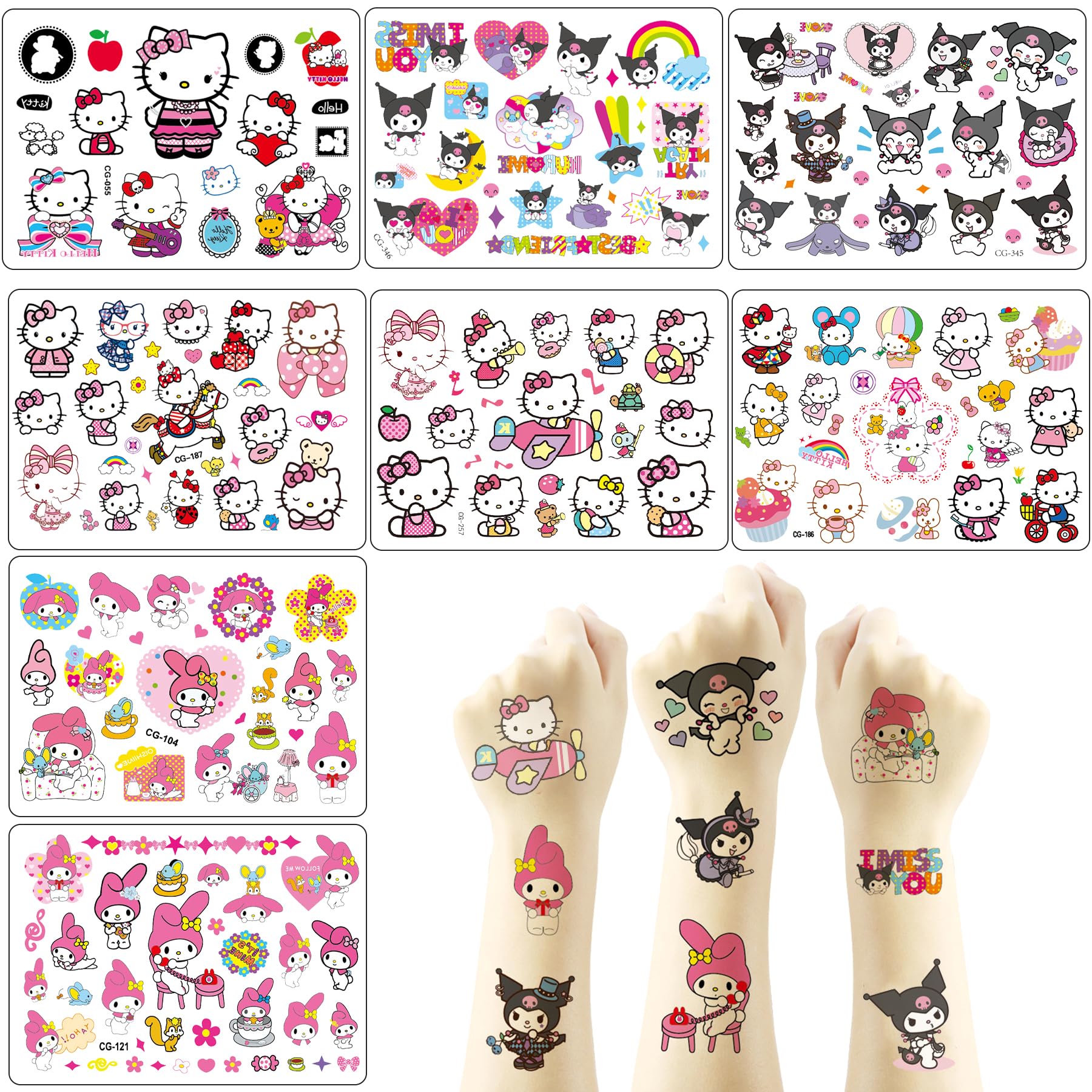 Sanrio Temporäre Tattoos Für Kinder – Hello Kitty, Kuromi, My Melody (8 Blätter, 100+ Motive)