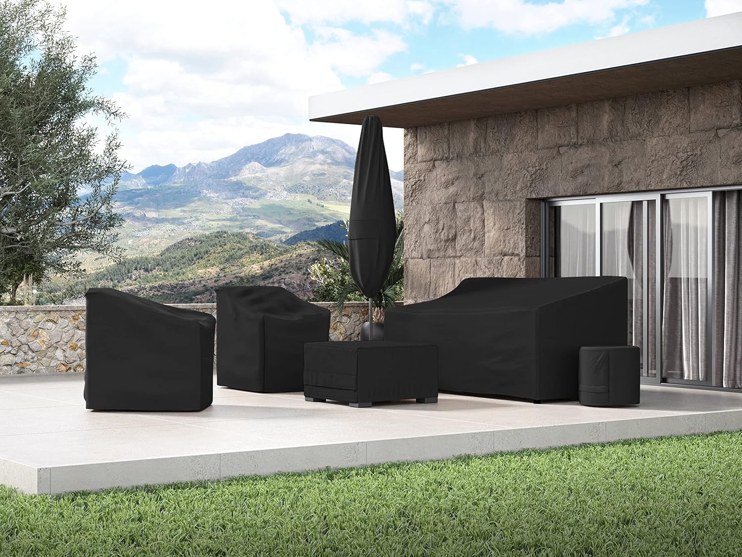 Ultima Deck Box Cover – Heavy-Duty 600D Polyester with Rot-Resistant Double-Stitched Seams, Auto-Locking Drawcord, Mesh Vent & Buckle Straps for Outdoor Protection, 26W x 26D x 25H, Ripstop Black