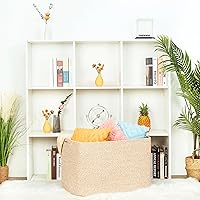 Vista 5 de MINTWOOD Design 112L Cesta Extra Grande para Mantas para Sala de Estar, 25"x17"x16" Canasta de Almacenamiento de Cuerda Tejida Rectangular con Asas