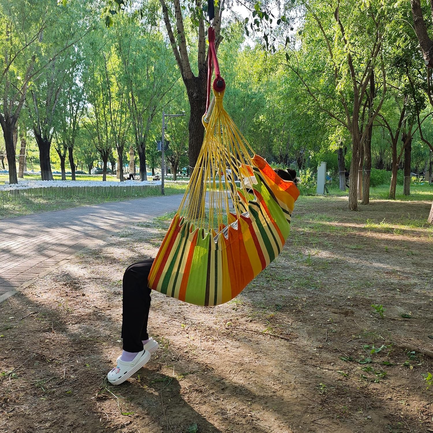 MEI&CO Hammock Chair Swing for Bedroom & Outdoor - 500LBS Capacity Heavy-Duty Hanging Chair with Steel Spreader Bar & Anti-Slip Design | Indoor/Outdoor Hammock Swing with Straps (Orange Yellow)
