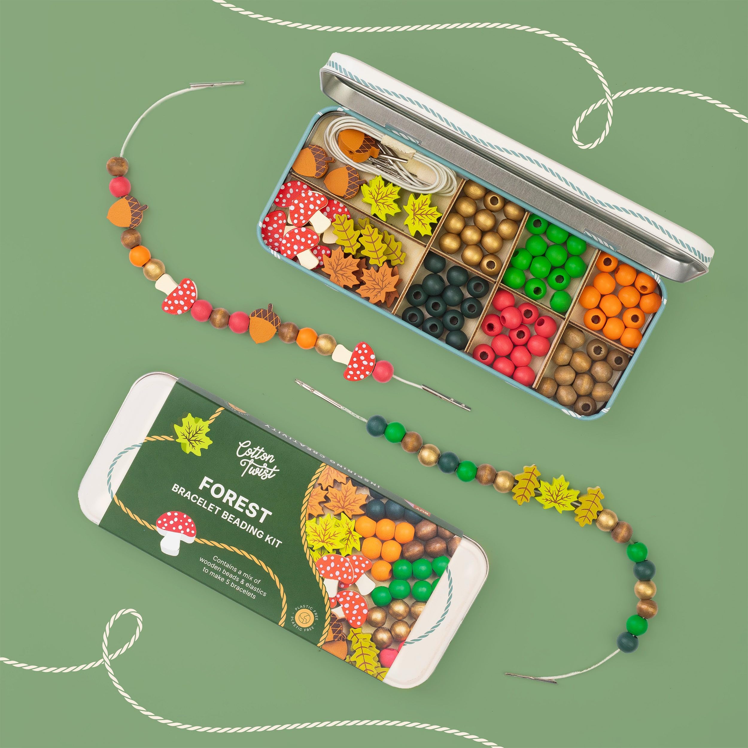 Cotton Twist Forest Beading Kit Kids Children Bracelet Making Beads Craft Set, Jewellery Charms Art Crafting Game - Suitable For Ages 3+