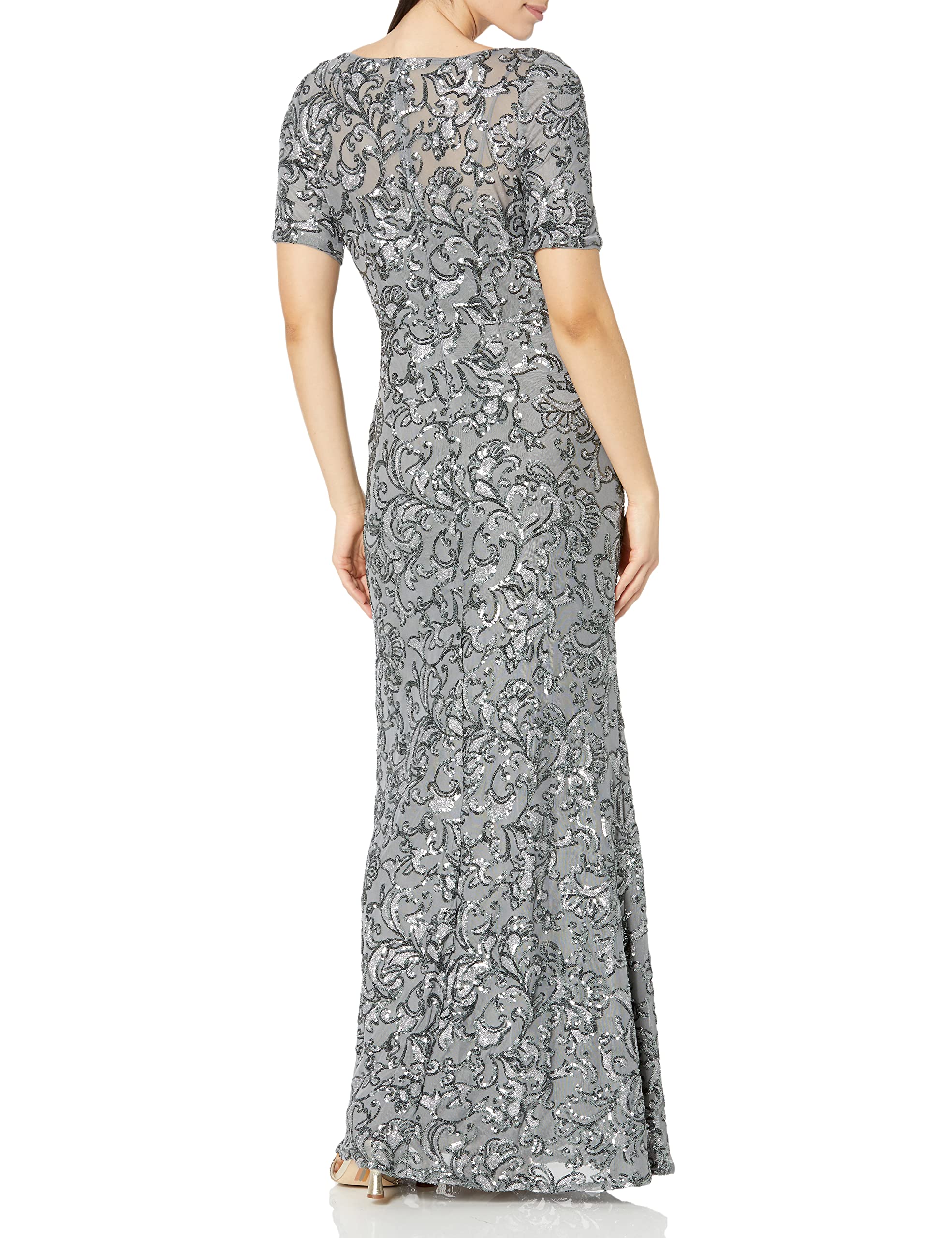 Alex Evenings Womens Long Length A-line Sequin Lace V-Neck Mother of The Bride Dress, Formal Event Gown with Short Sleeves: Alex Evenings Women's Long Length A-line Sequin Lace V-Neck Mother of The Bride Dress, Formal Event Gown with Short Sleeves