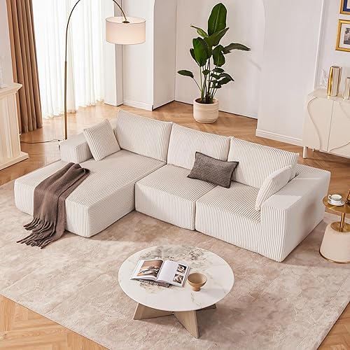 Miniatura 6 de Sofá seccional modular de 108", sofá seccional Cloud con asiento profundo, sofá modular moderno en forma de L con chaise, sofás tapizados sin
