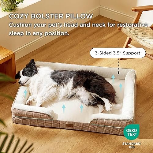 Vista 438 de Bedsure - Cama ortopédica mediana para perros, sofá cama impermeable para perros medianos, espuma de soporte con funda extraíble y lavable, forro